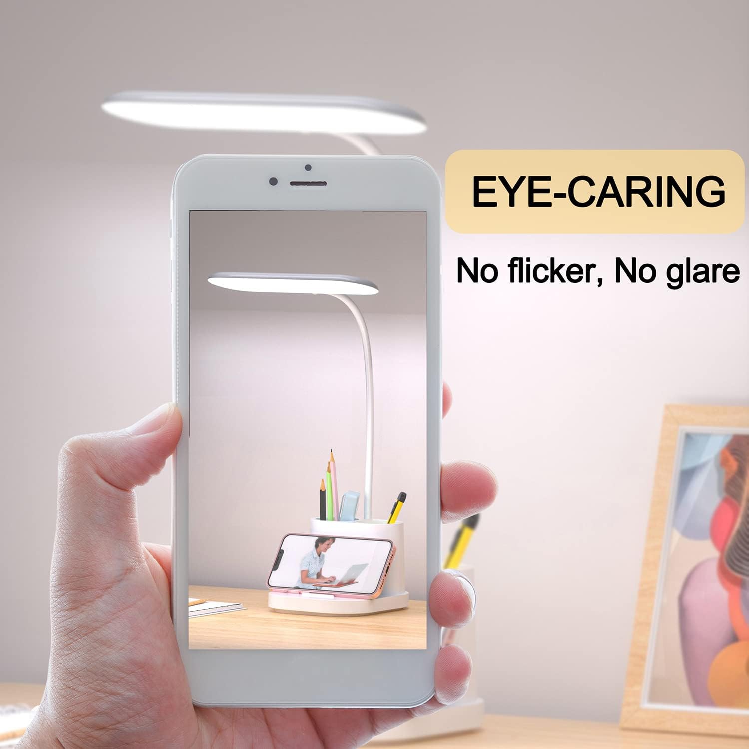 Home Office Desk Lamp Rechargeable Battery Powered Touch Desk Lamp with Pen Holder and Night Light - Study Reading Gooseneck Desk Lamp Rechargeable