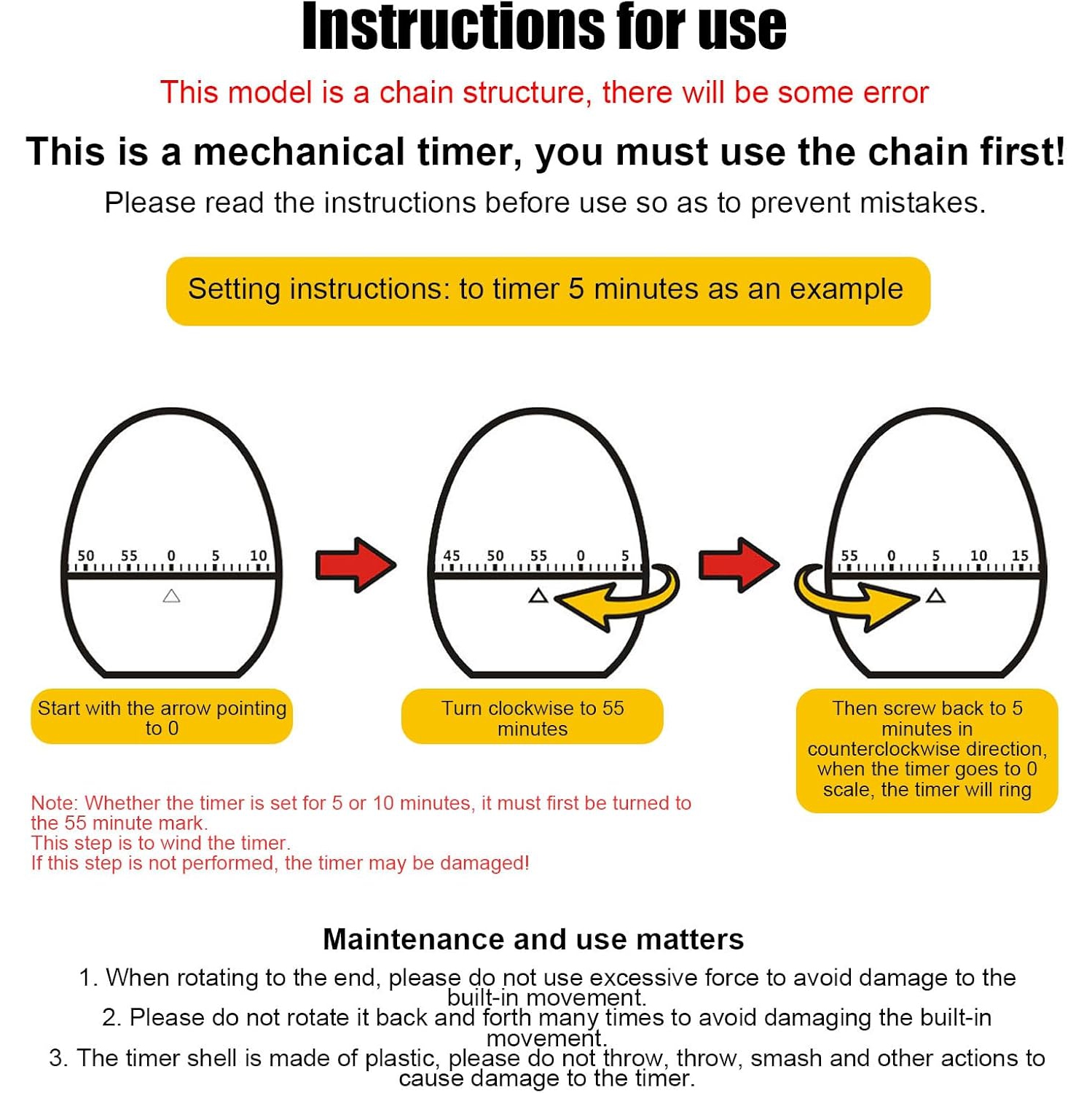 Egg Kitchen Timer, 60 Minutes Egg Model Cooking Alarm Clock, Kitchen Mechanical Timer Gadget, Suitable for Cooking, Learning, Decoration