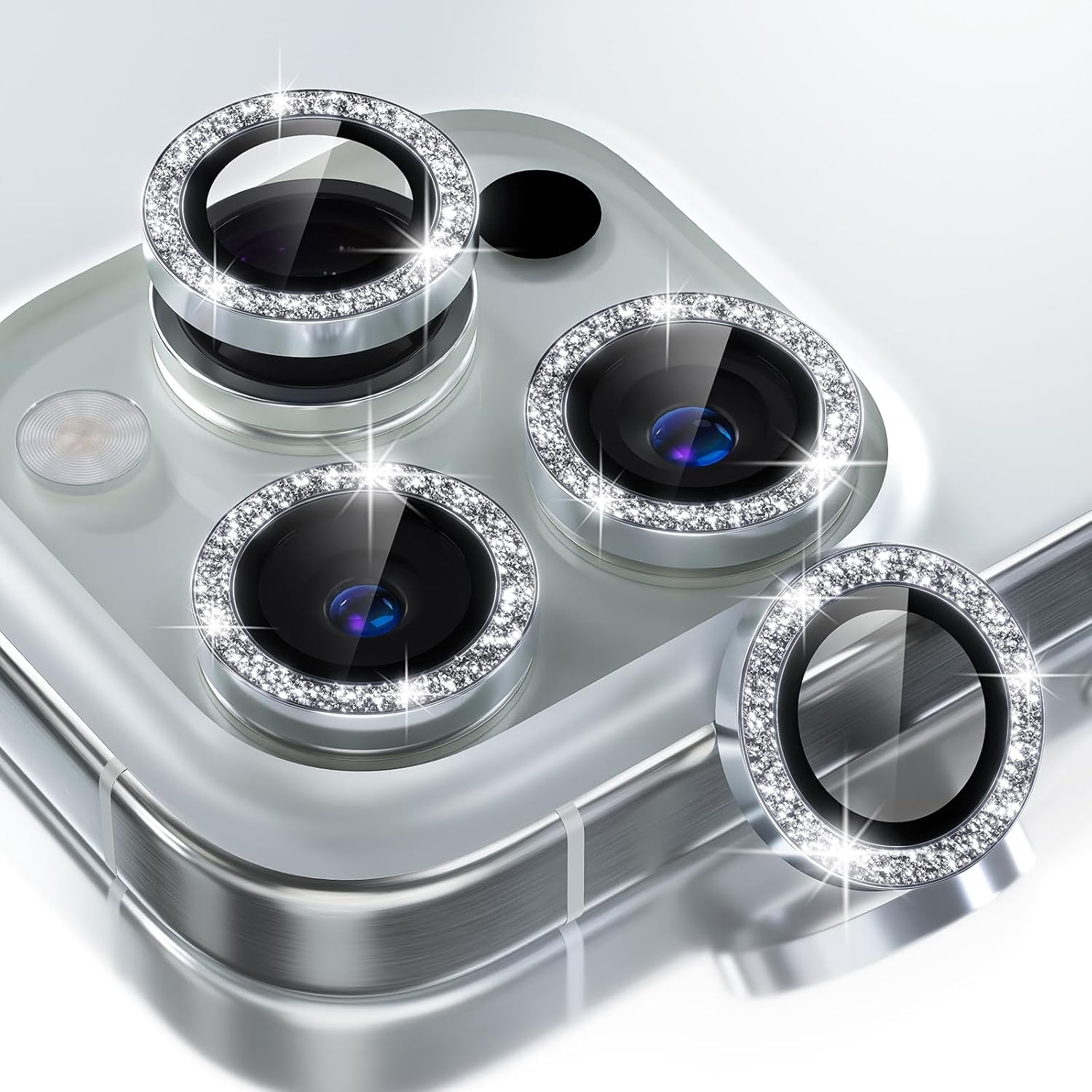 Pour iPhone 16 Pro | 16 Pro Max - Triple protecteur de lentille d'appareil photo indépendant - Hawkeye scintillant [Argent]