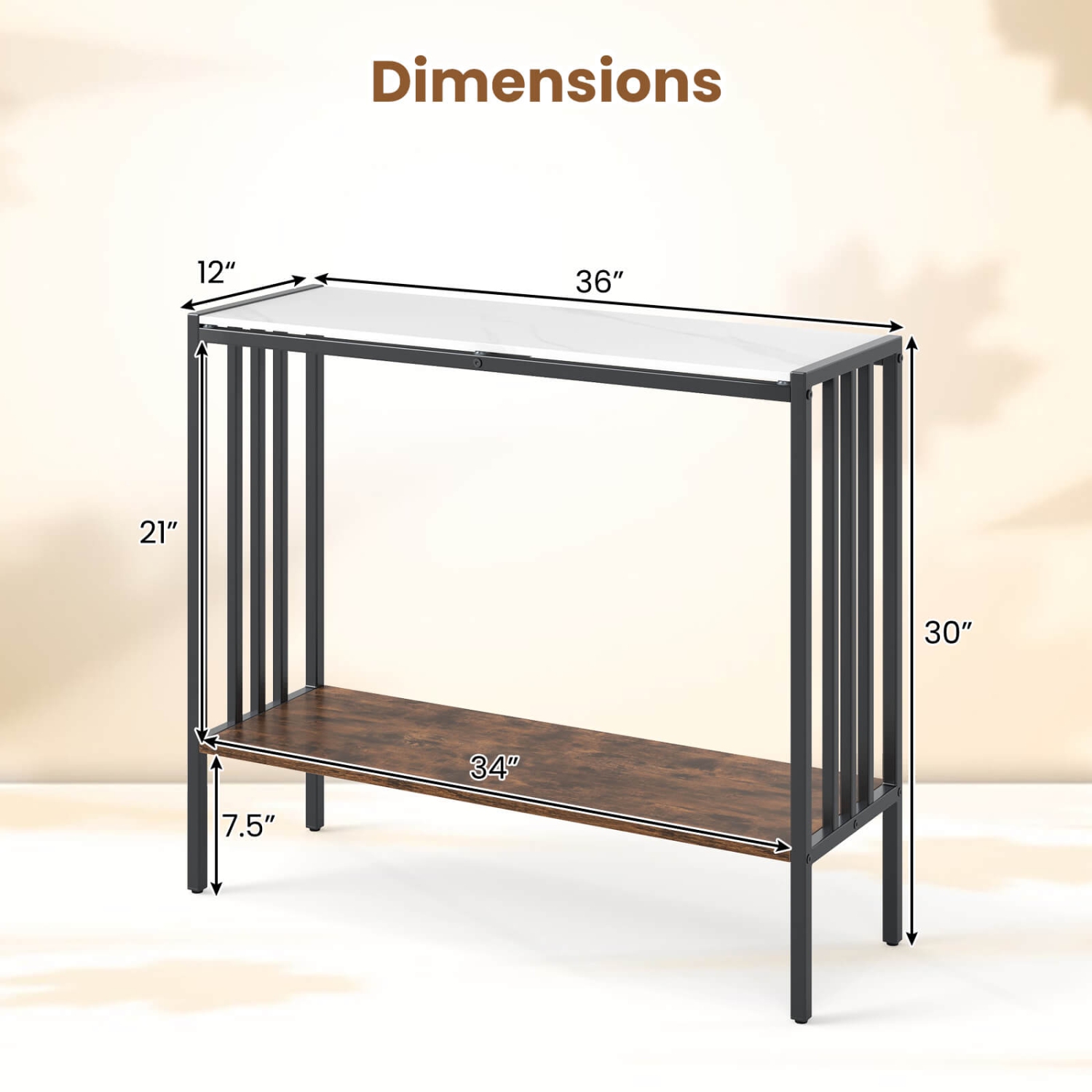 Costway 36" Console Table with Sintered Stone Tabletop & Open Shelf for Living Room