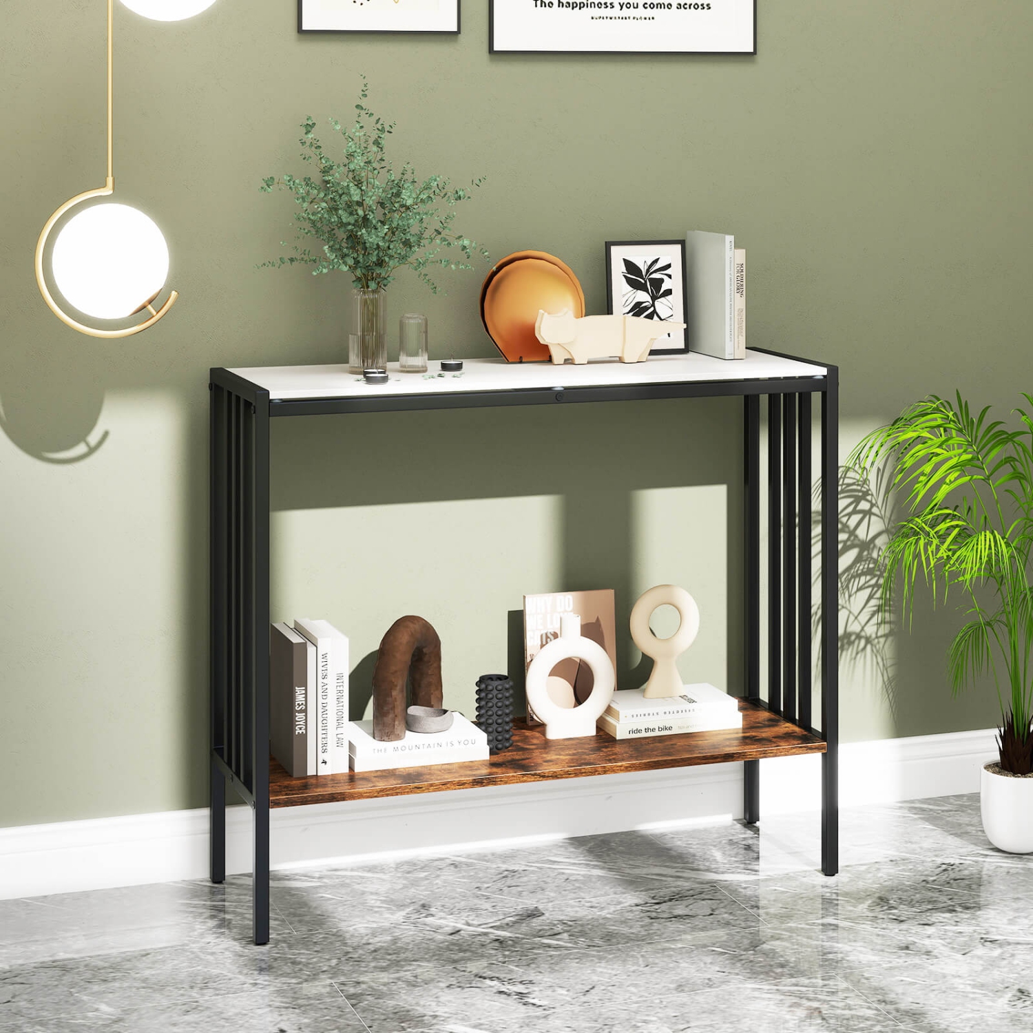 Costway 36" Console Table with Sintered Stone Tabletop & Open Shelf for Living Room