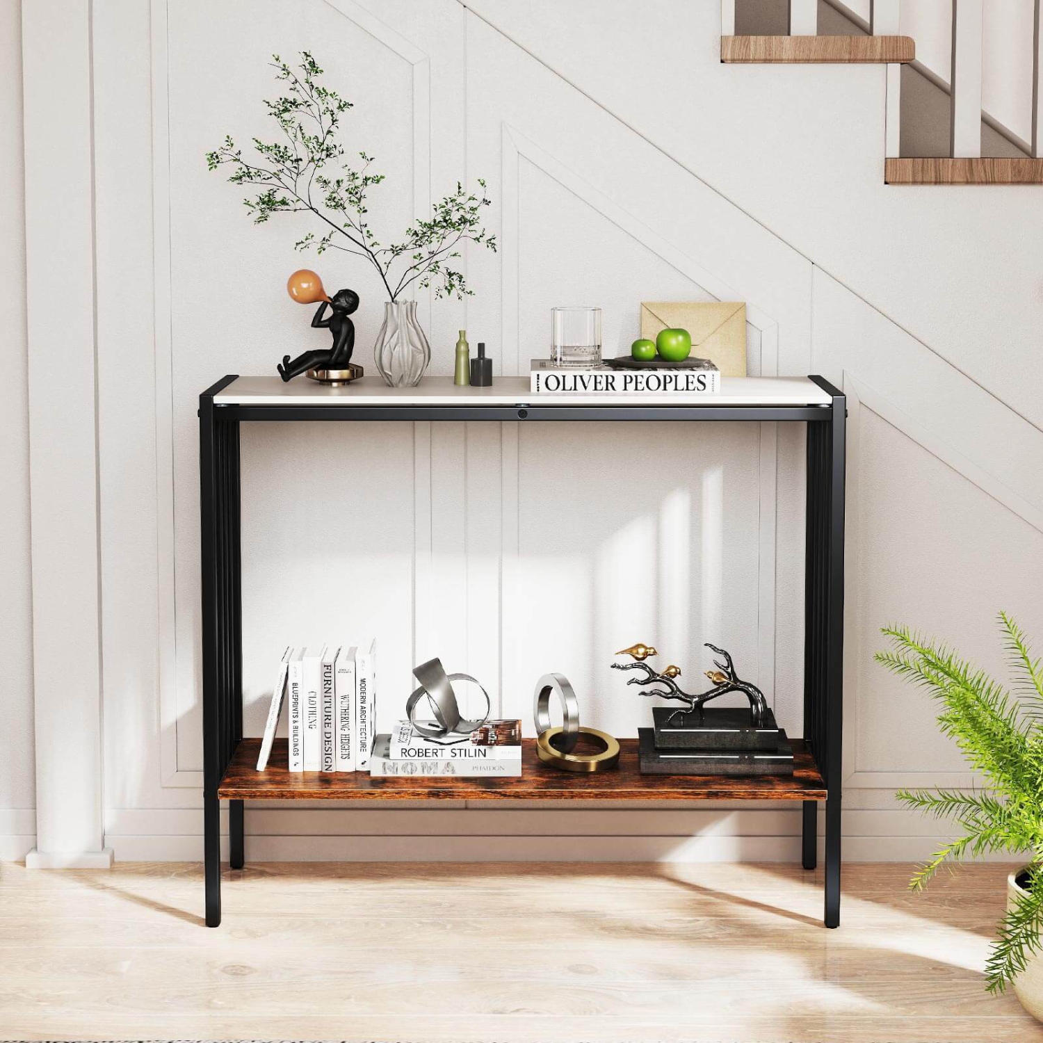 Costway 36" Console Table with Sintered Stone Tabletop & Open Shelf for Living Room