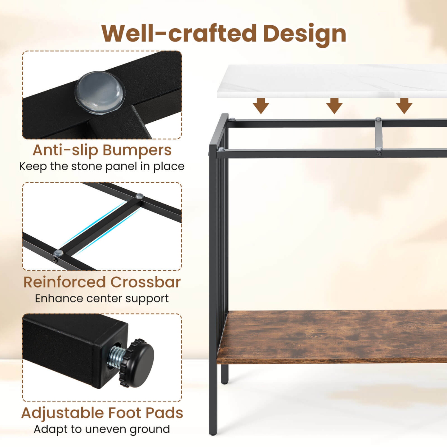 Costway 36" Console Table with Sintered Stone Tabletop & Open Shelf for Living Room