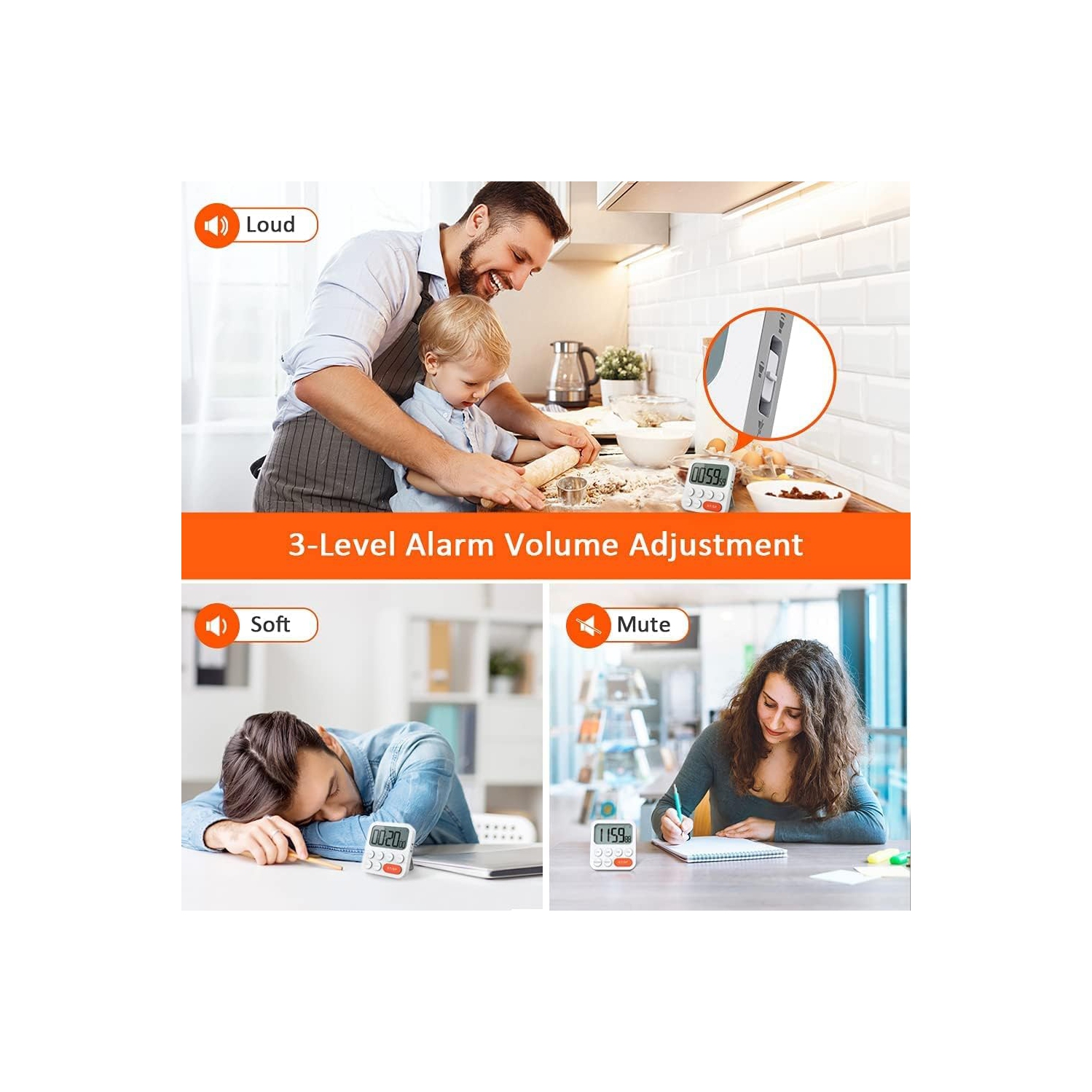 Timer baking time digital timer digital student timer with magnetic stand alarm clock student white plastic magnetic - C