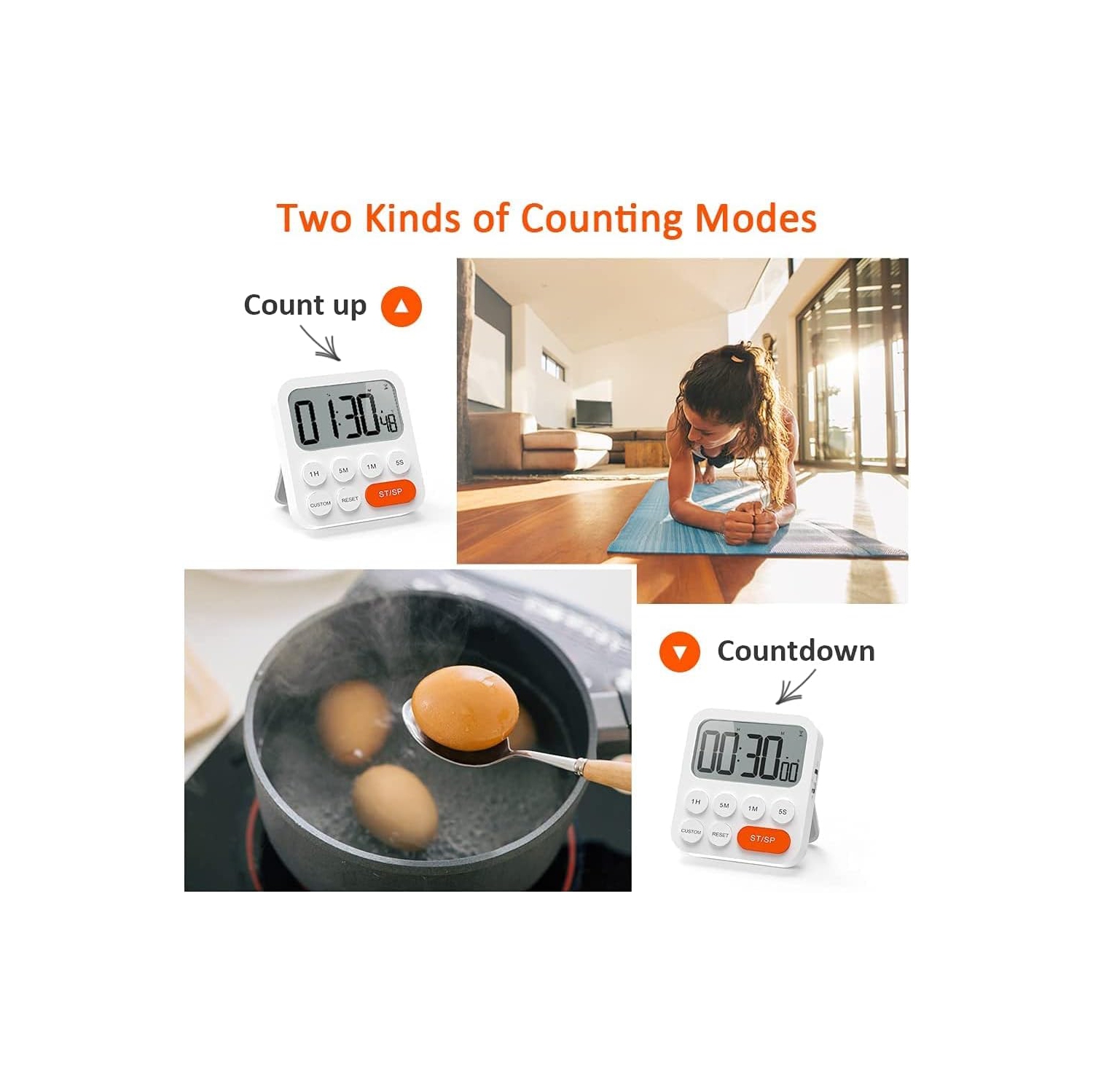 Timer baking time digital timer digital student timer with magnetic stand alarm clock student white plastic magnetic - C