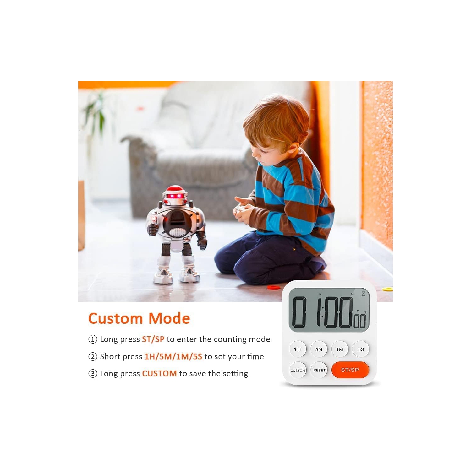 Timer baking time digital timer digital student timer with magnetic stand alarm clock student white plastic magnetic - C