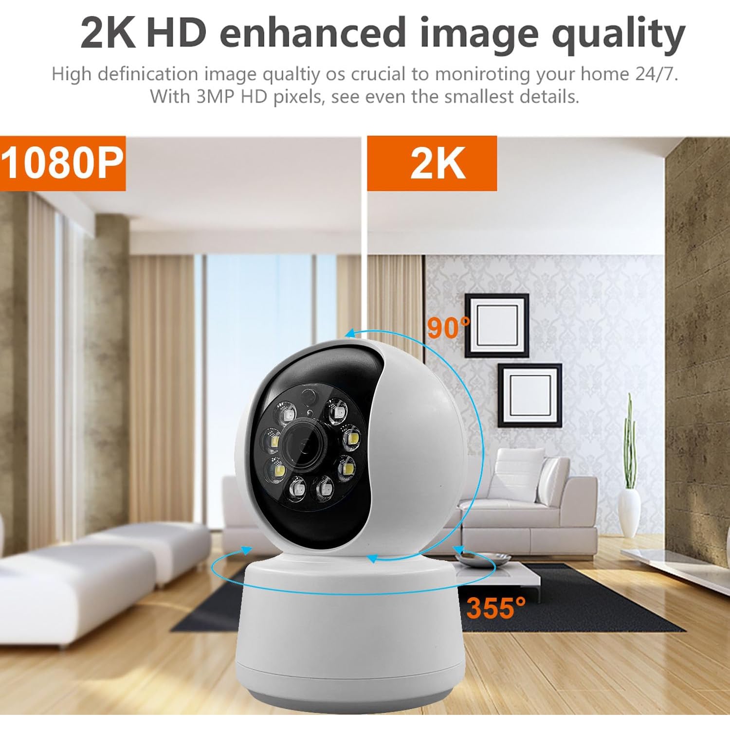 Caméra de sécurité intérieure 2K, caméra Wi-Fi inclinable, caméra pour chien avec application mobile, détection de mouvement, vision nocturne