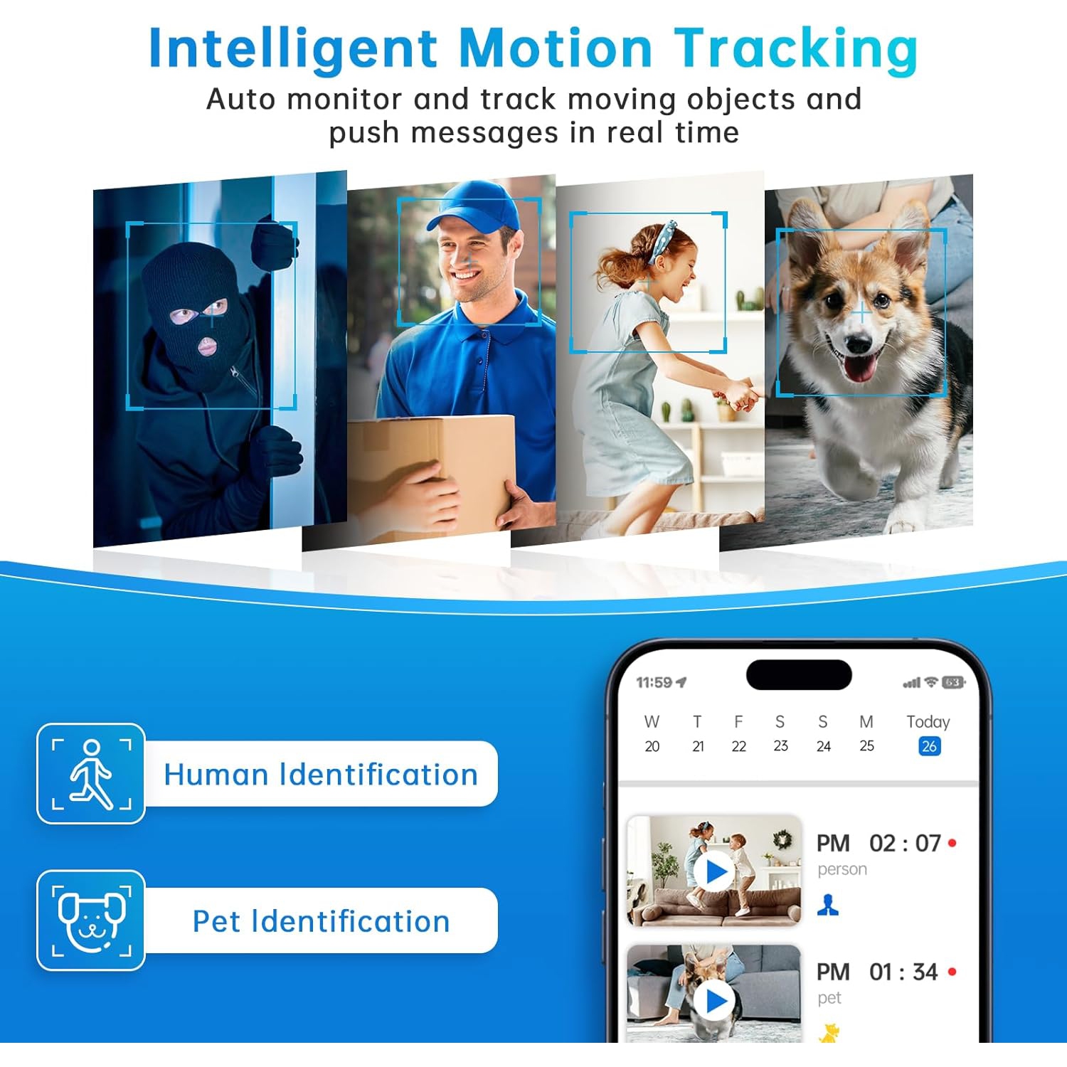 Indoor Security Camera, Pan/Tilt Baby Monitor/Dog/Pet Camera with Phone App Motion Sensor and Night Vision.