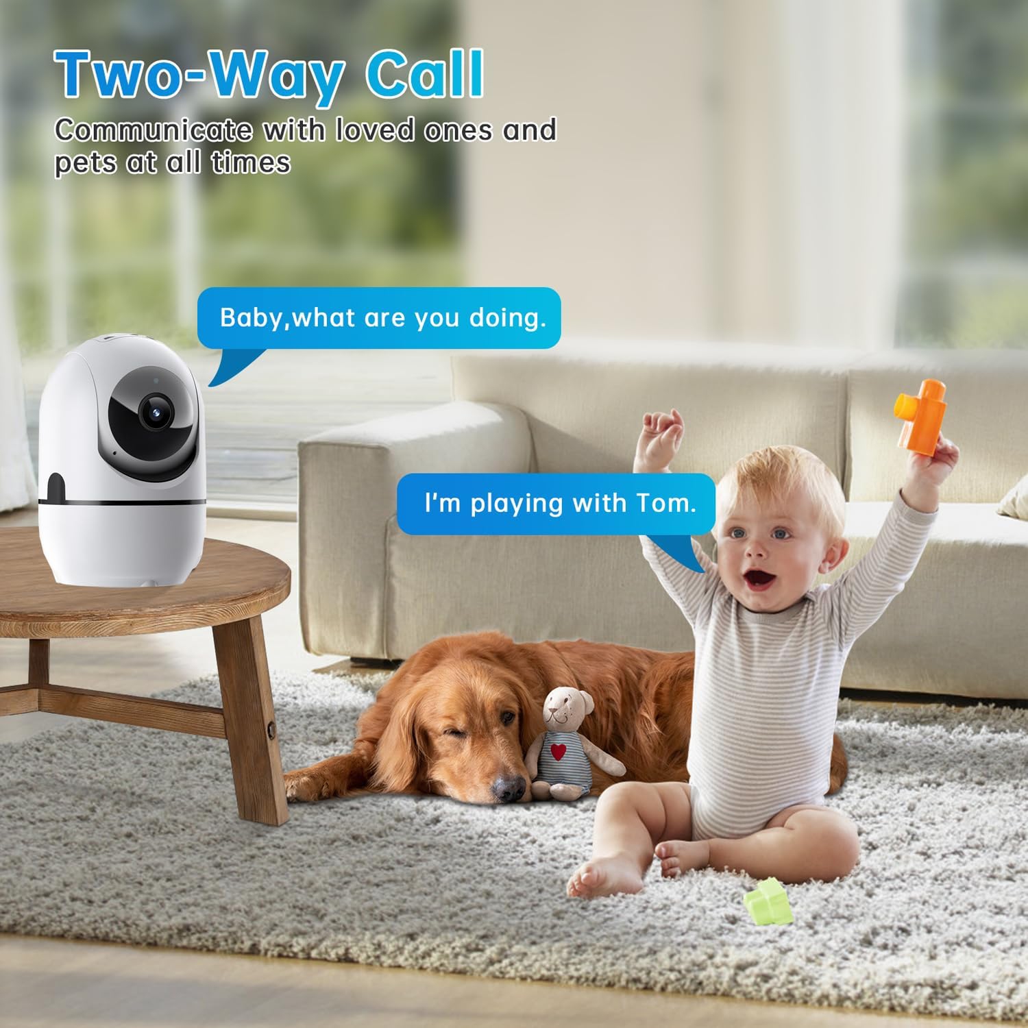 Indoor Security Camera, Pan/Tilt Baby Monitor/Dog/Pet Camera with Phone App Motion Sensor and Night Vision.