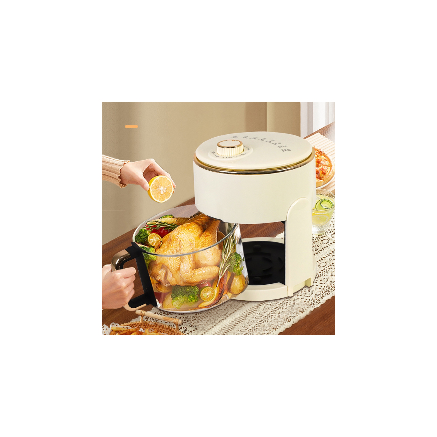 Air fryer household large capacity toaster breakfast machine, suitable for 3-5 people family, easy to adjust the temperature and time, suitable for