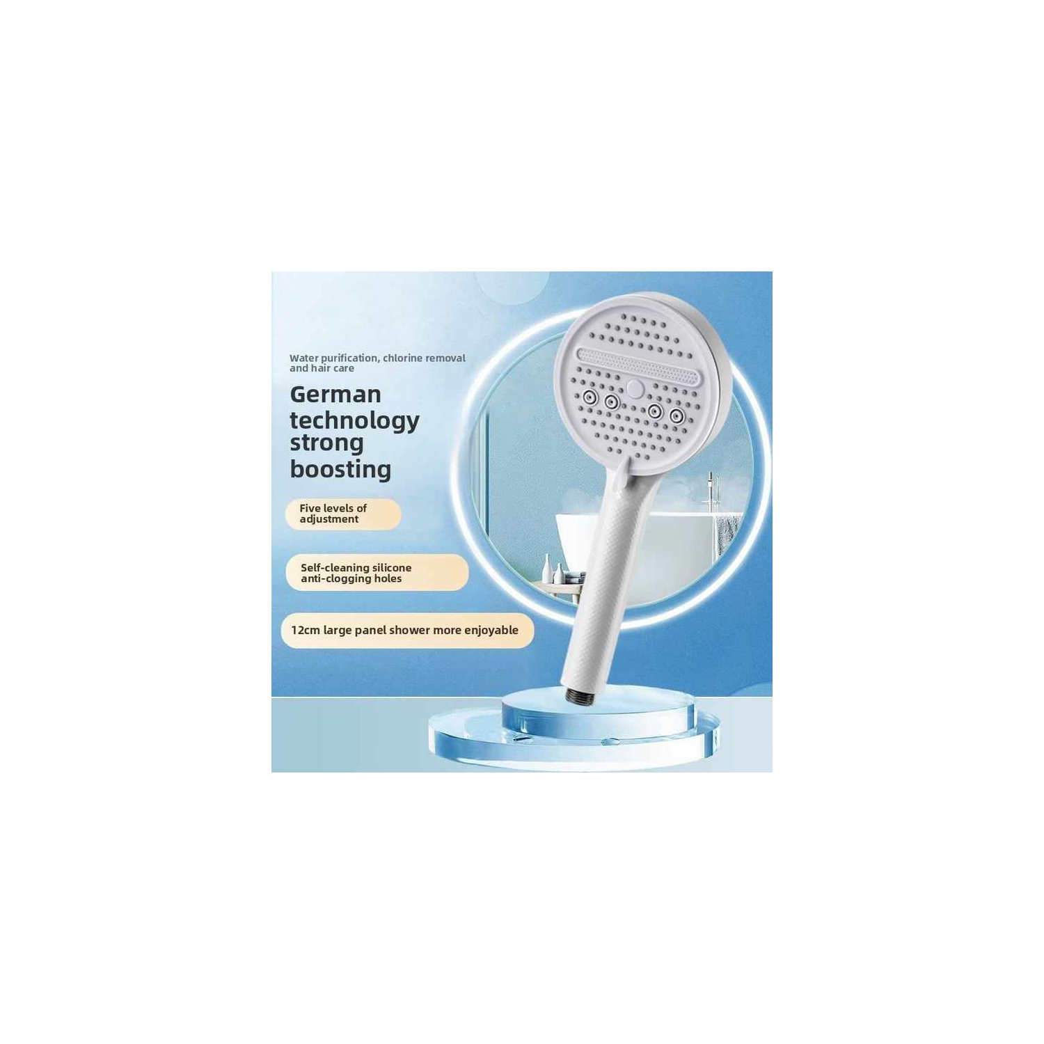 Cream wind booster shower head Yuba, shower bath pressurized faucet high pressure rain shower head set, five-speed adjustment, upgraded material,