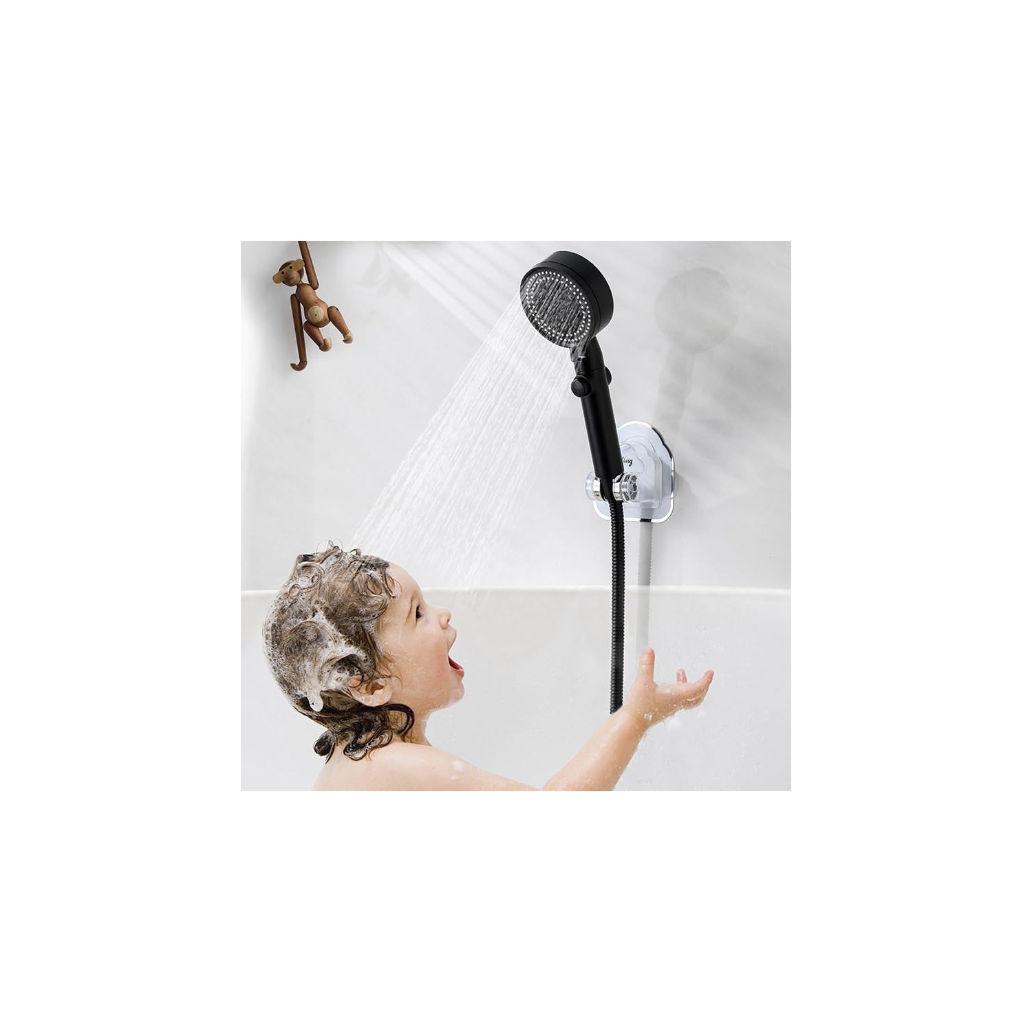 Pomme de douche universelle pressurisée, douche de salle de bain à la maison, chauffe-eau de douche pressurisé, avec tuyau en acier inoxydable, noir