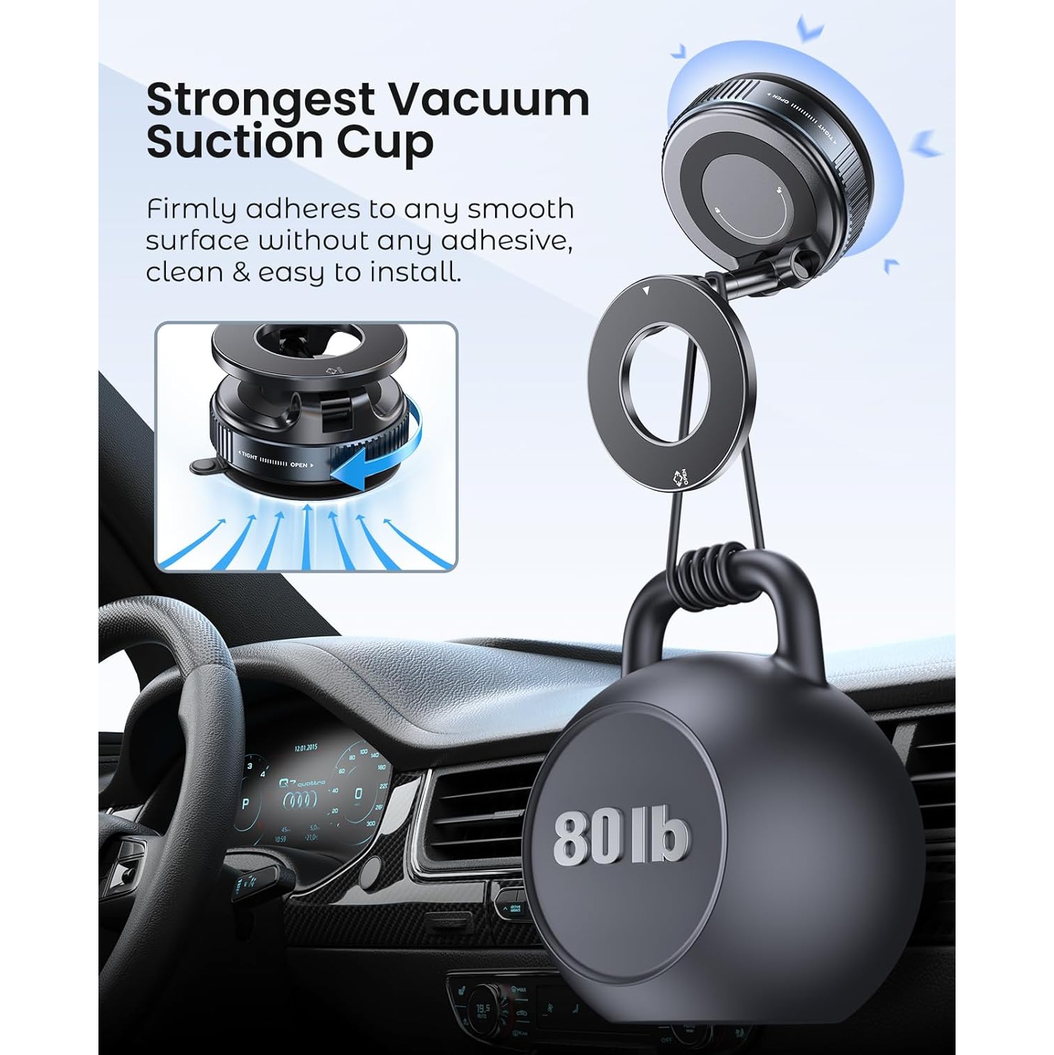Mobile phone magnetic holder rotatable foldable double-sided suction cup ready-to-use car vacuum adsorption holder 360° adjustable magnetic suction