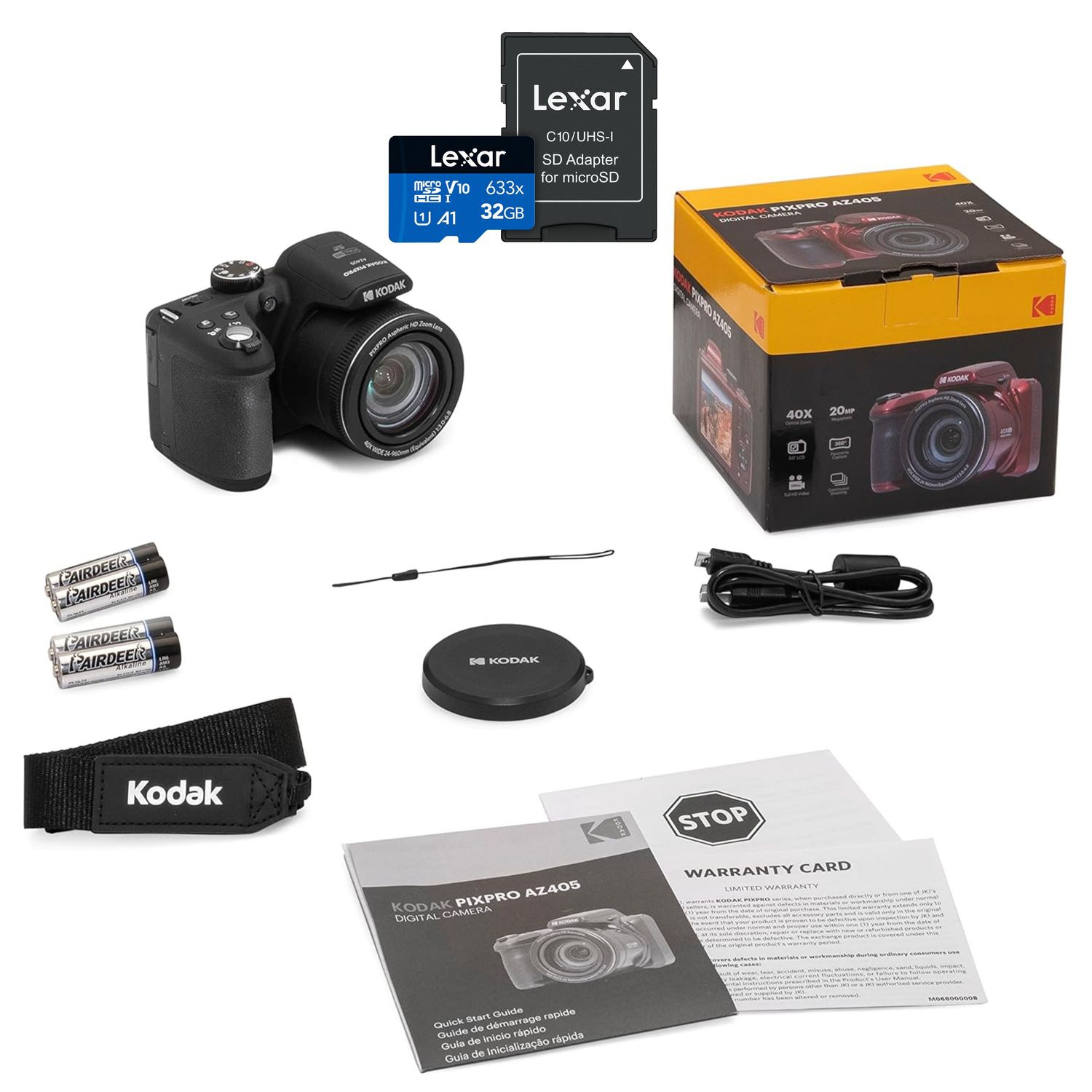 Appareil photo numérique KODAK PIXPRO AZ405 Astro Zoom 20&nbsp;Mpx avec zoom optique 40x 24&nbsp;mm Vidéo HD intégrale 1080p grand-angle et carte