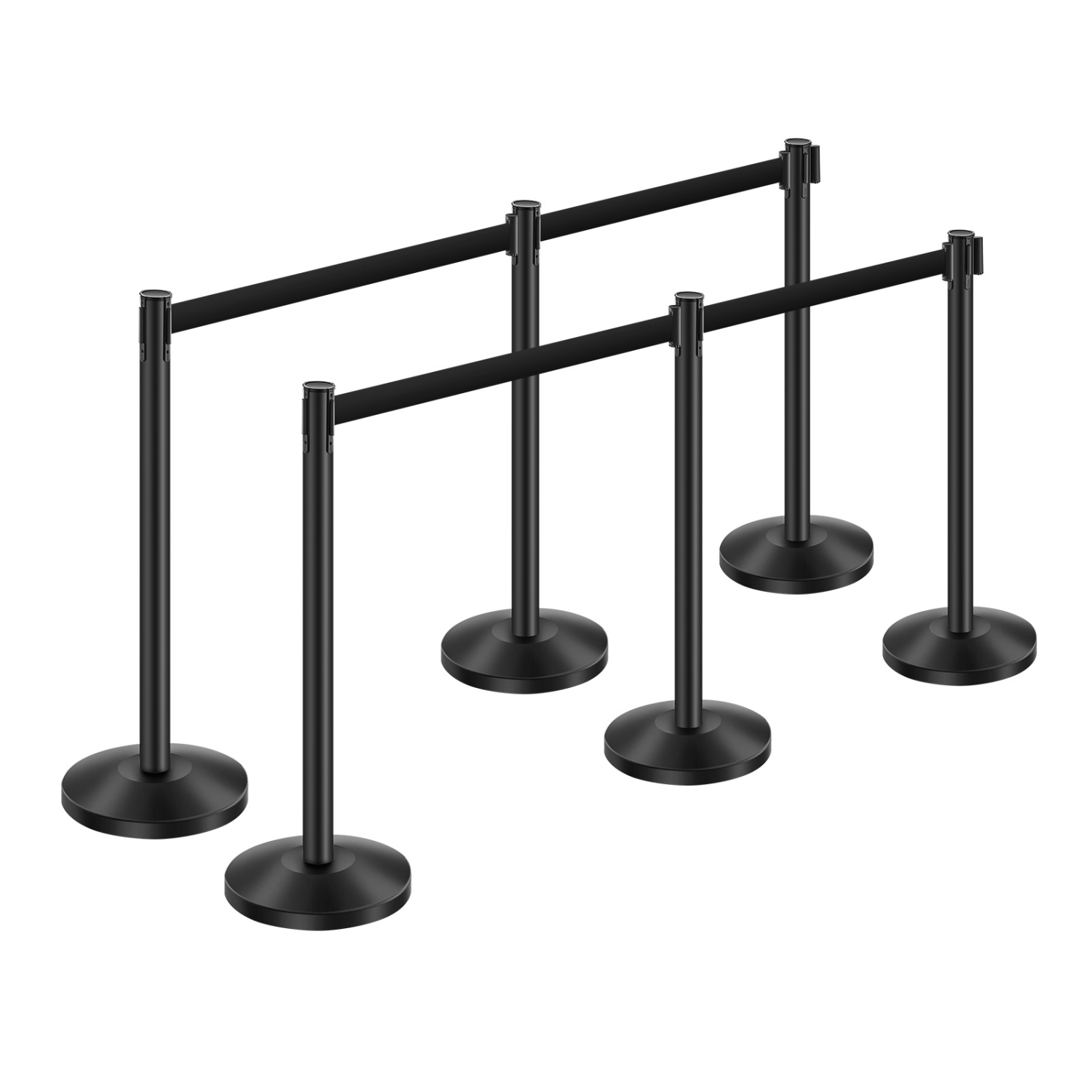 VEVOR 6 Pcs Stanchion Post, Crowd Control Barrier with 6 Retractable Belts, Carbon Steel Black Stanchion Post Queue with Sand Injection Hollow Base
