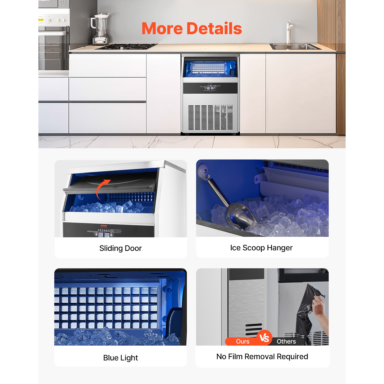 VEVOR 160lbs/24H Commercial Ice Maker Machine, with 66lbs Storage Capacity, 80 Ice Cubes in 15 Minutes, LED Digital Display Freestanding