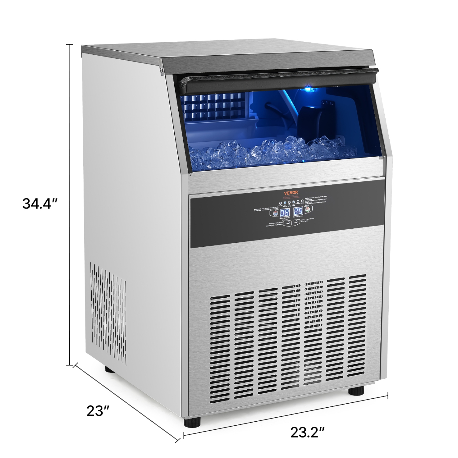 VEVOR 160lbs/24H Commercial Ice Maker Machine, with 66lbs Storage Capacity, 80 Ice Cubes in 15 Minutes, LED Digital Display Freestanding