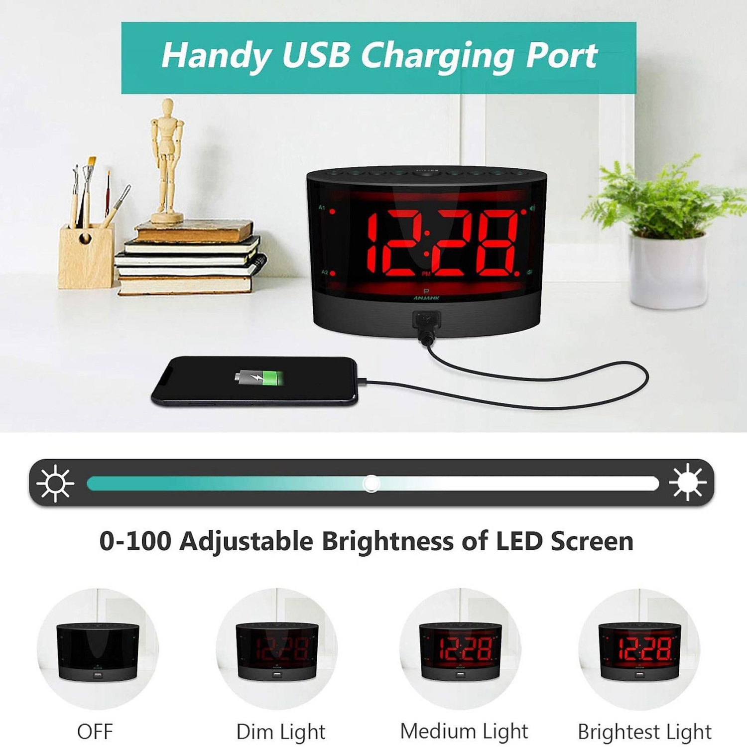 Réveille-matin très fort avec lit agitateur sans fil, réveille-matin vibrant double pour les personnes qui dorment fort, sourds et malentendants