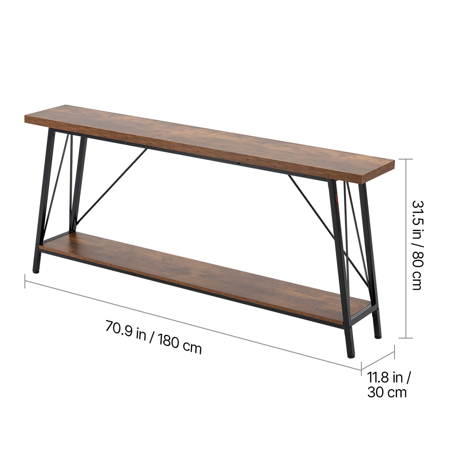 VEVOR 70.9 inches Narrow Console Sofa Table, Behind Couch Table, 2-Tier Long Entryway Table and Skinny Hallway Table, Narrow Sofa Table with Metal