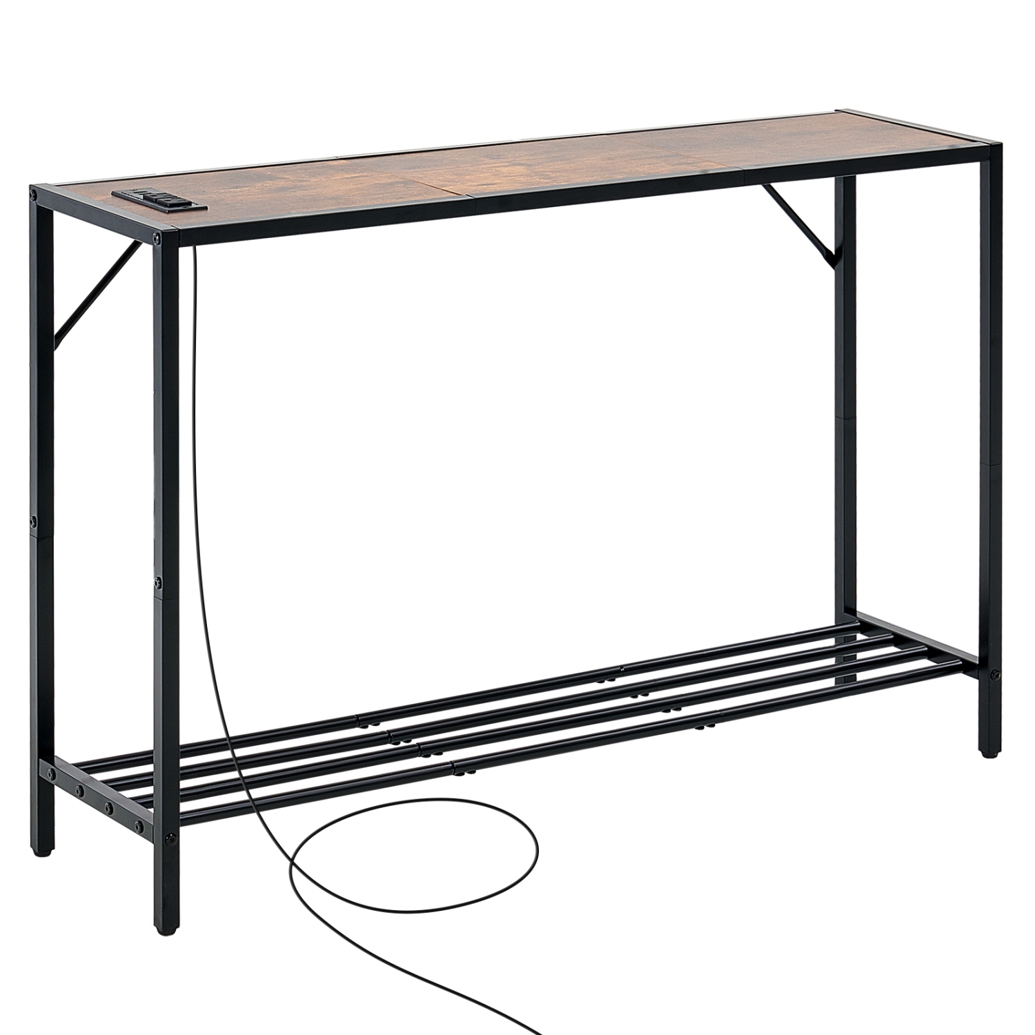 VEVOR 41.7" Narrow Console Table, Behind Couch Table with Power Outlets, 2-Tier Long Entryway Table, Sofa Table with Metal Frame and Charge Station,