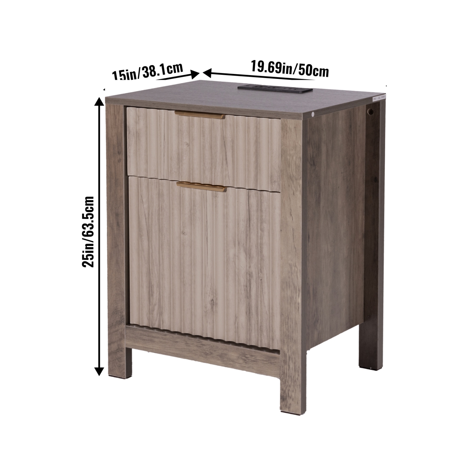 VEVOR Set of 2 Farmhouse End Table, Nightstand with Charging Station, 3 Tiers Side Table with Storage Cabinet and 2 Drawers, Side Table with USB