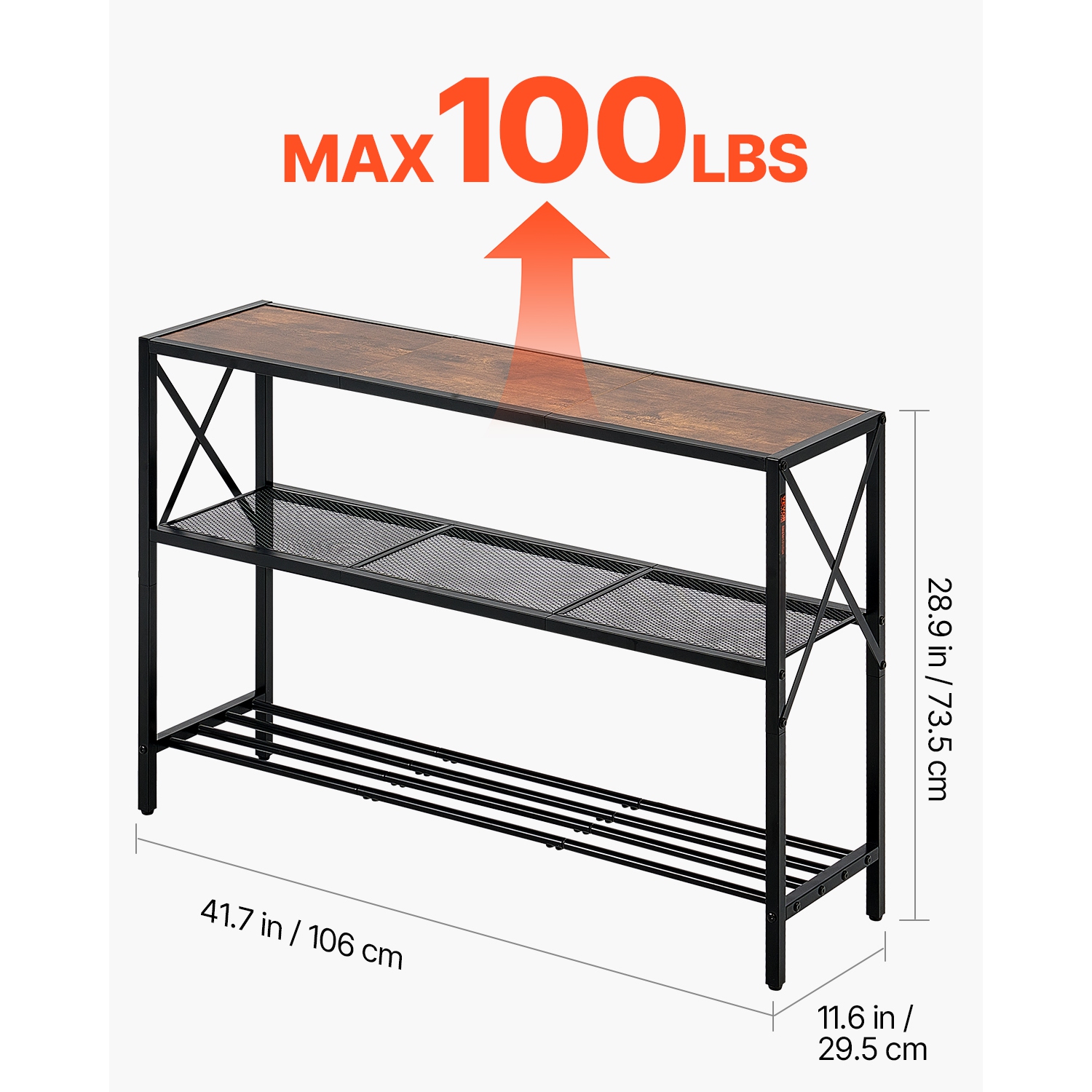 VEVOR 41.7 inches Narrow Console Sofa Table, Behind Couch Table, 3-Tier Long Entryway Table and Skinny Hallway Table, Narrow Sofa Table with Metal