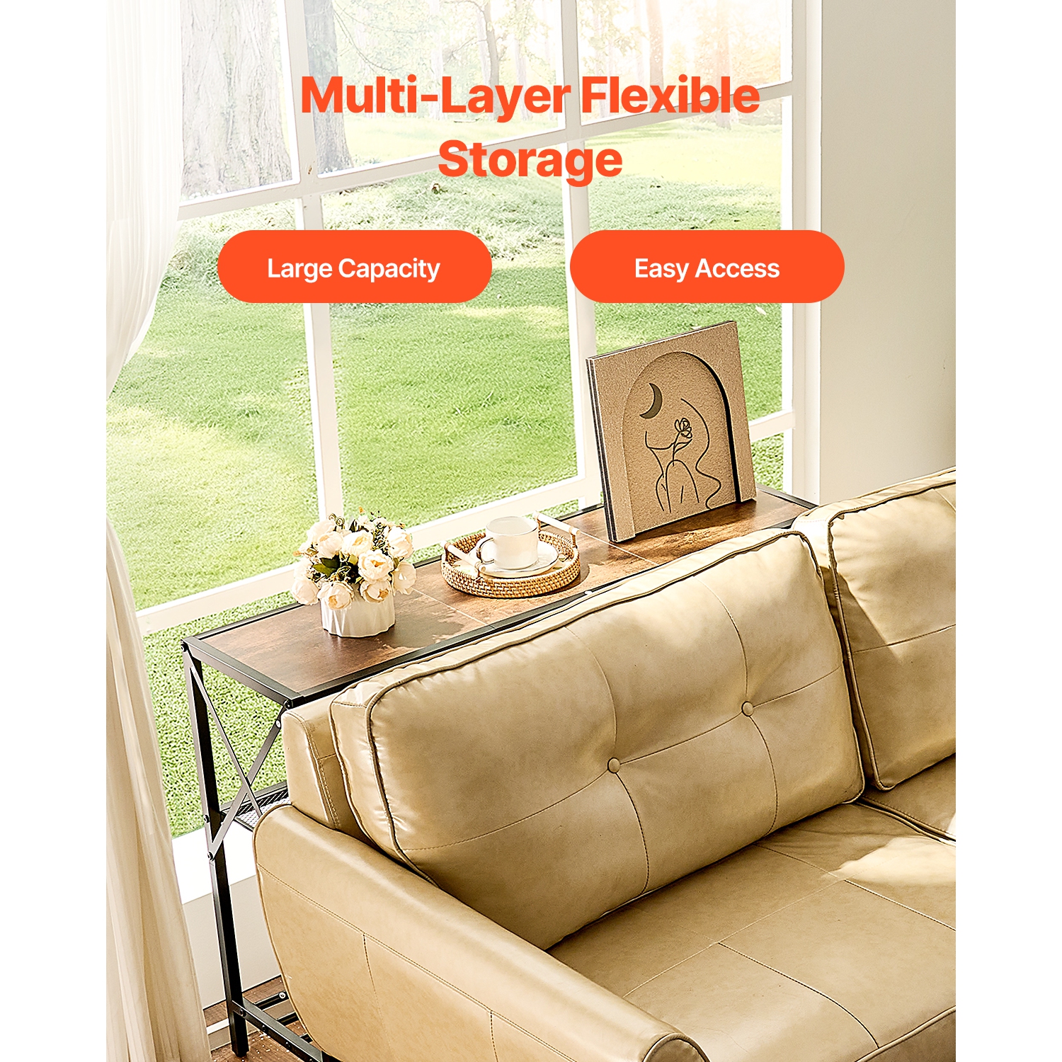 VEVOR 41.7 inches Narrow Console Sofa Table, Behind Couch Table, 3-Tier Long Entryway Table and Skinny Hallway Table, Narrow Sofa Table with Metal