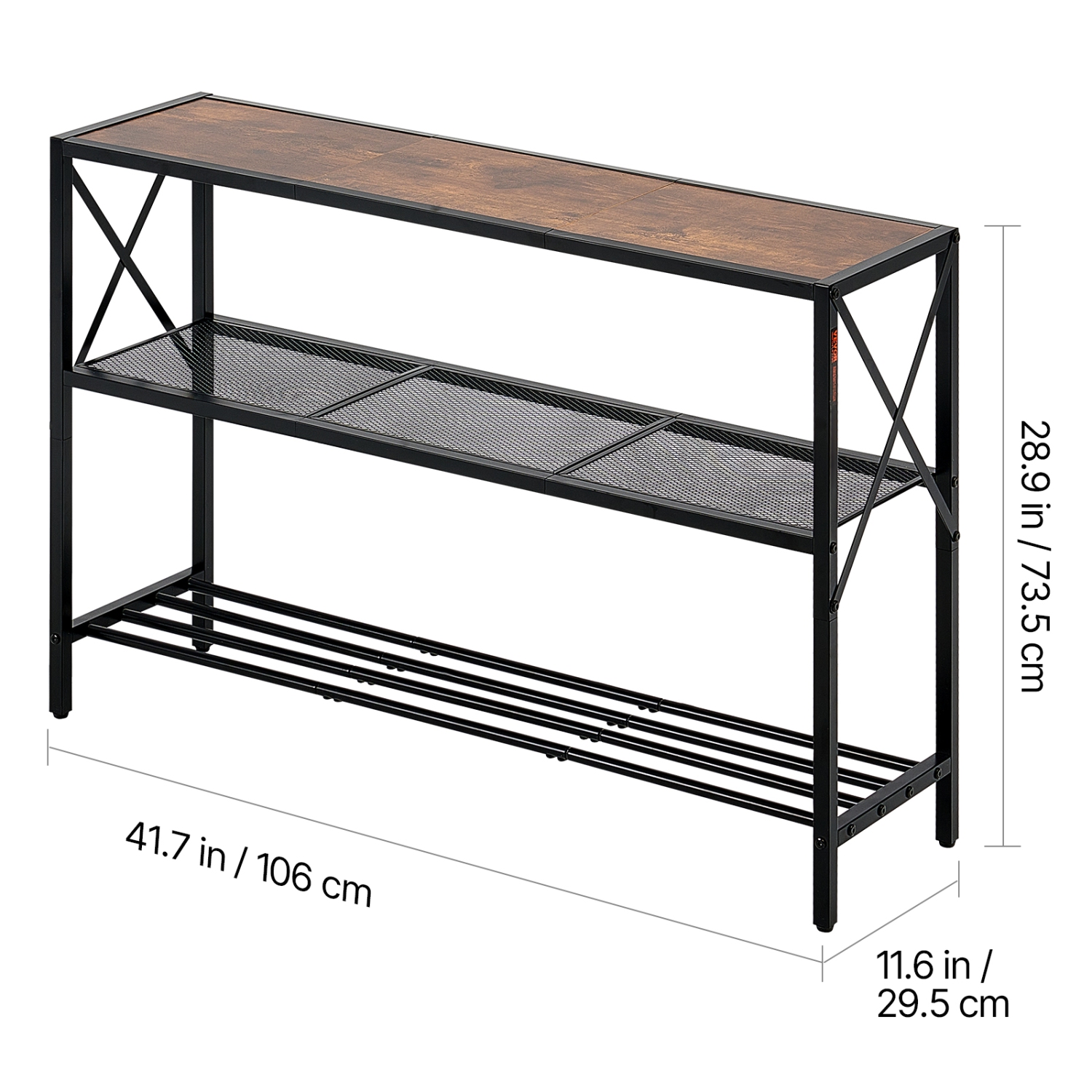 VEVOR 41.7 inches Narrow Console Sofa Table, Behind Couch Table, 3-Tier Long Entryway Table and Skinny Hallway Table, Narrow Sofa Table with Metal