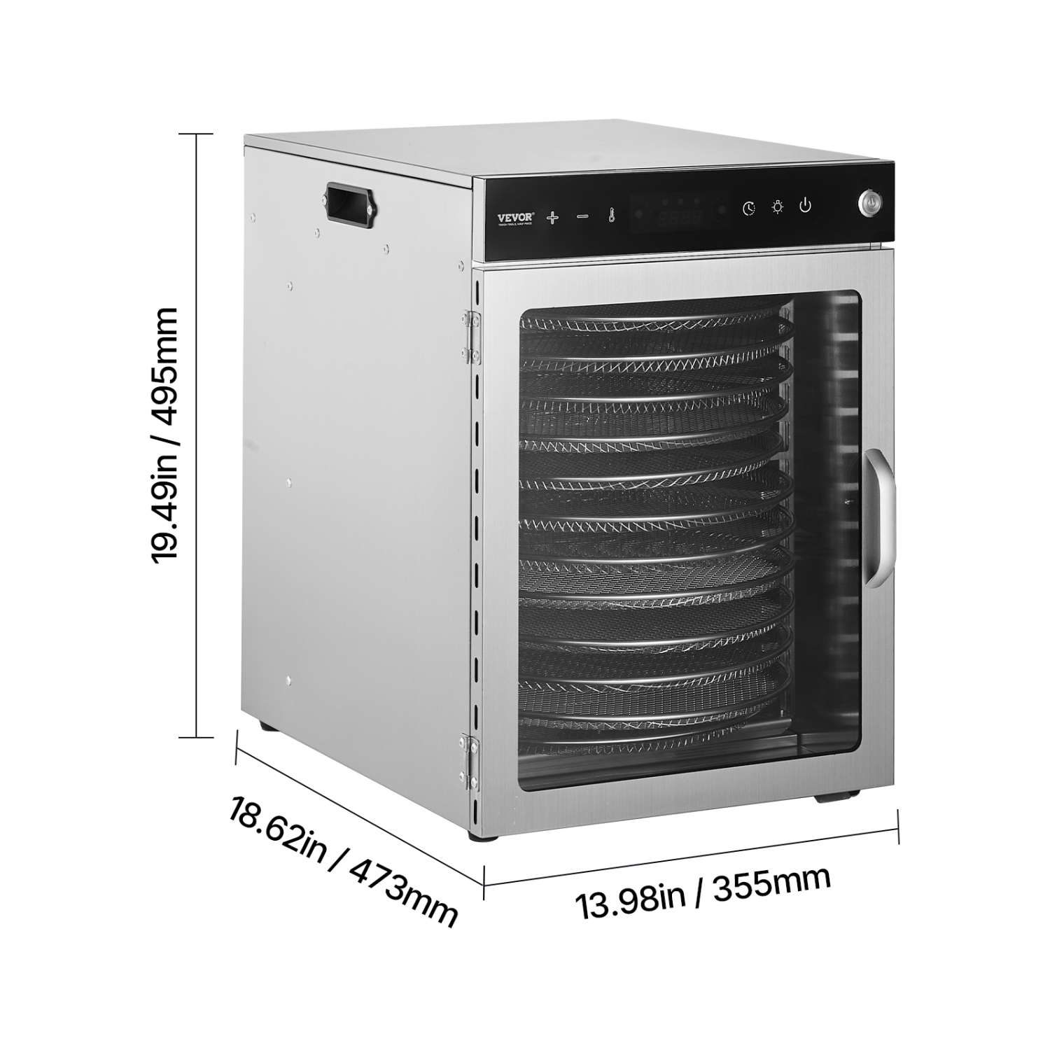 VEVOR 800W Rotary Food Dehydrator Machine, 12 Stainless Steel Trays,with Adjustable Temperature & 24-Hour Timer, Freeze Dryer for Jerky, Meat, Fruit,