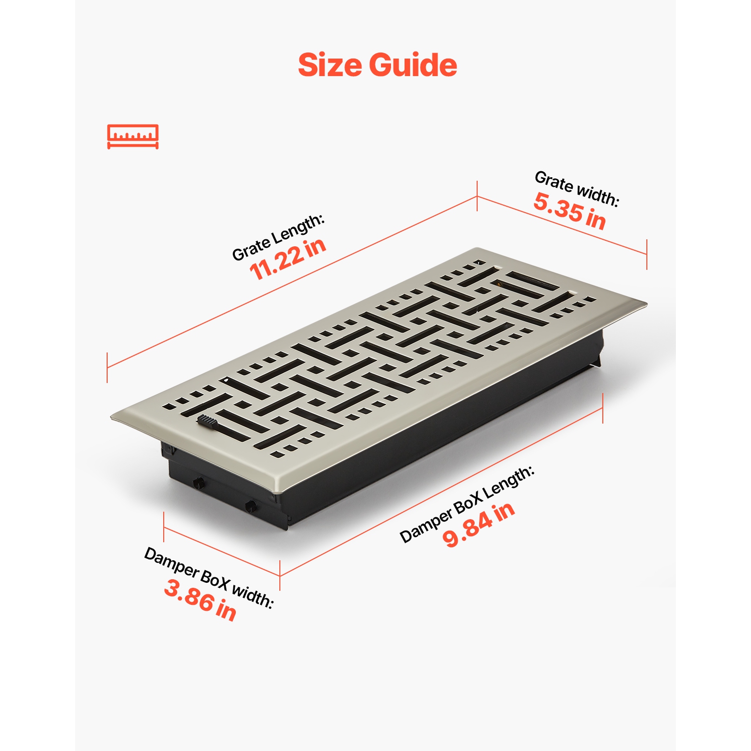 VEVOR 4 x 10 Inch Floor Registers, 2-Pack Vent Grilles, HVAC Heavy-Duty Walkable Iron Floor Vents, Easily Adjustable Rust-Proof Air Vents Deflector