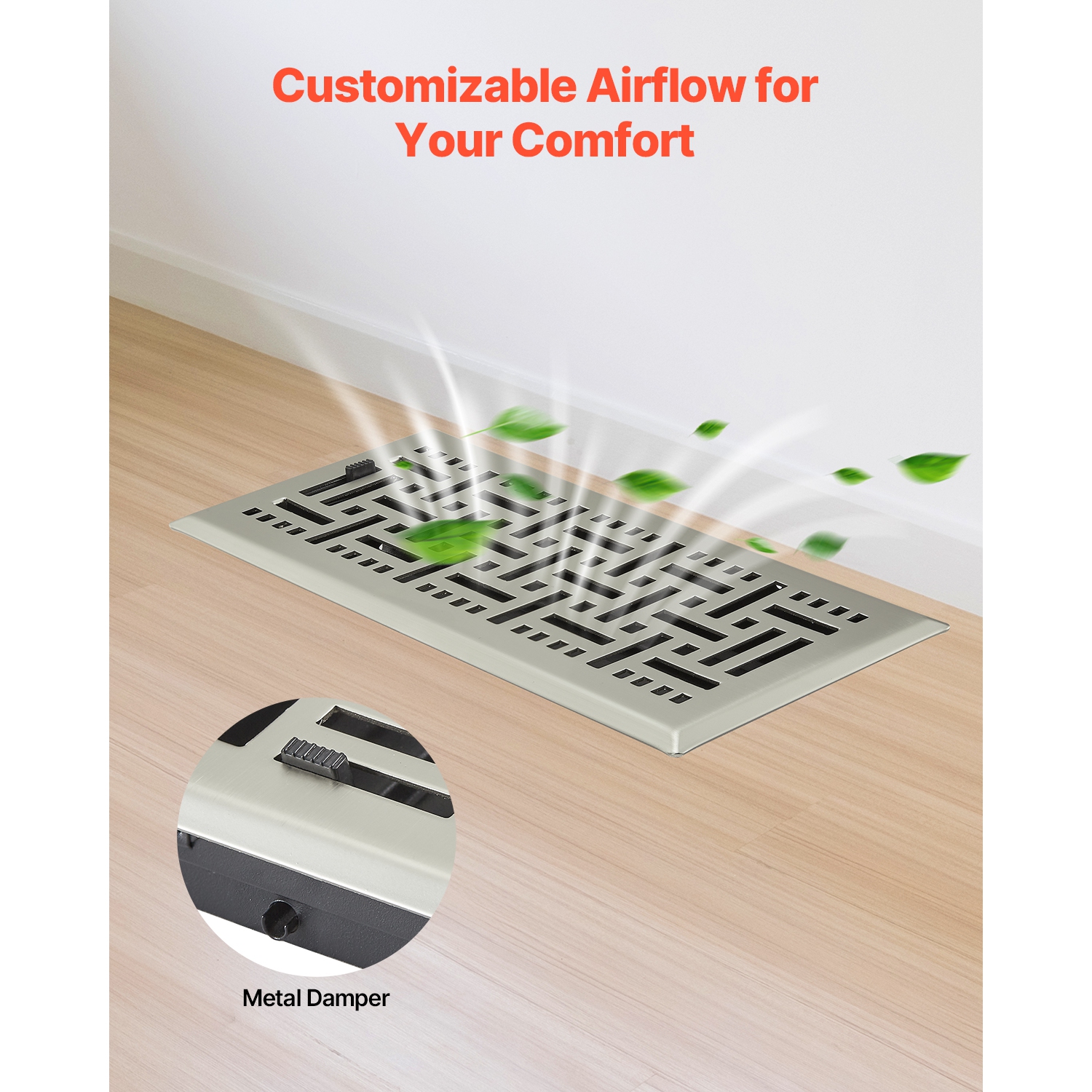 VEVOR 4 x 10 Inch Floor Registers, 2-Pack Vent Grilles, HVAC Heavy-Duty Walkable Iron Floor Vents, Easily Adjustable Rust-Proof Air Vents Deflector