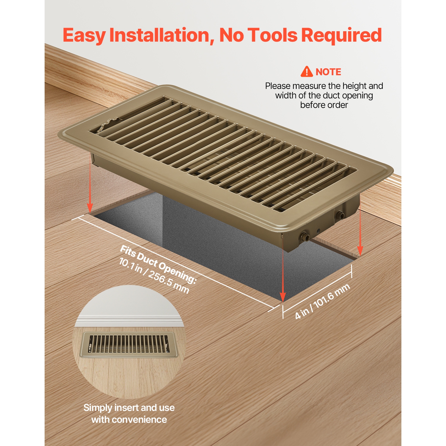 VEVOR 4 x 10 Inch Floor Registers, 6-Pack Vent Grilles, HVAC Heavy-Duty Walkable Iron Floor Vents, Easily Adjustable Rust-Proof Air Vents Deflector