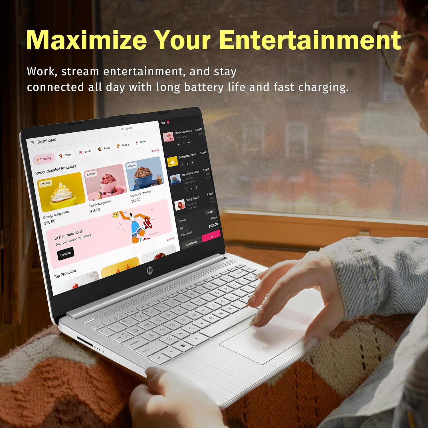 HP Stream 14" HD Laptop, Intel Processor N150, 288GB Storage,16GB RAM,Intel Graphics, Year Office 365, Copilot, Windows 11 S, Silver