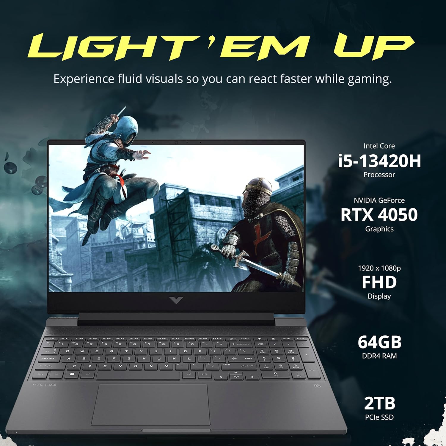 HP Victus Gaming Laptop, 15.6" FHD 144Hz Display, Intel i5-13420H, 2TB SSD,64GB RAM,NVIDIA GeForce RTX 4050, Keyboard Backlit,Win 11 Pro,Mica