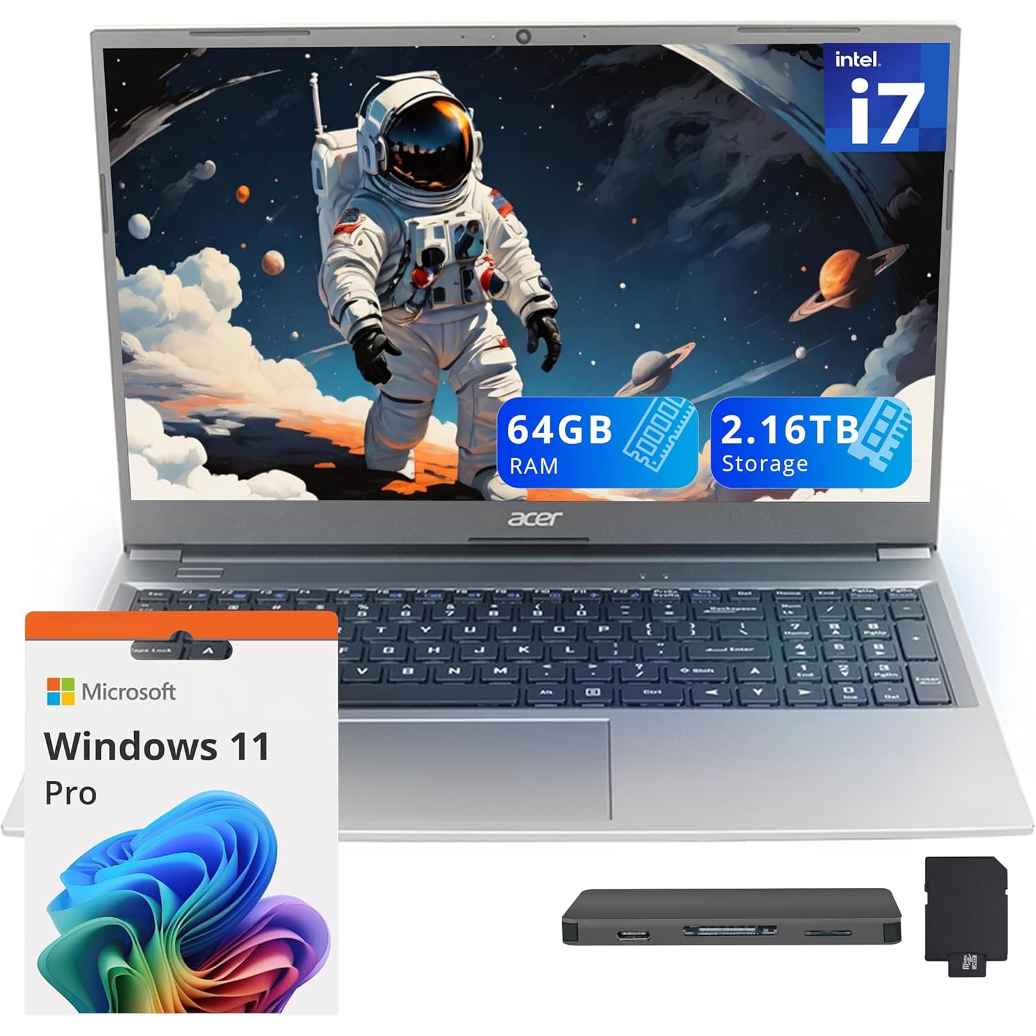 Acer Aspire Lite 15.6" FHD Laptop, Intel i7-1255U, 2.16TB Storage(2TB SSD+160GB Docking Station Set), 64GB DDR4 RAM,Intel Iris Xe Graphics, Backlit Keyboard, Win 11 Pro, Gray