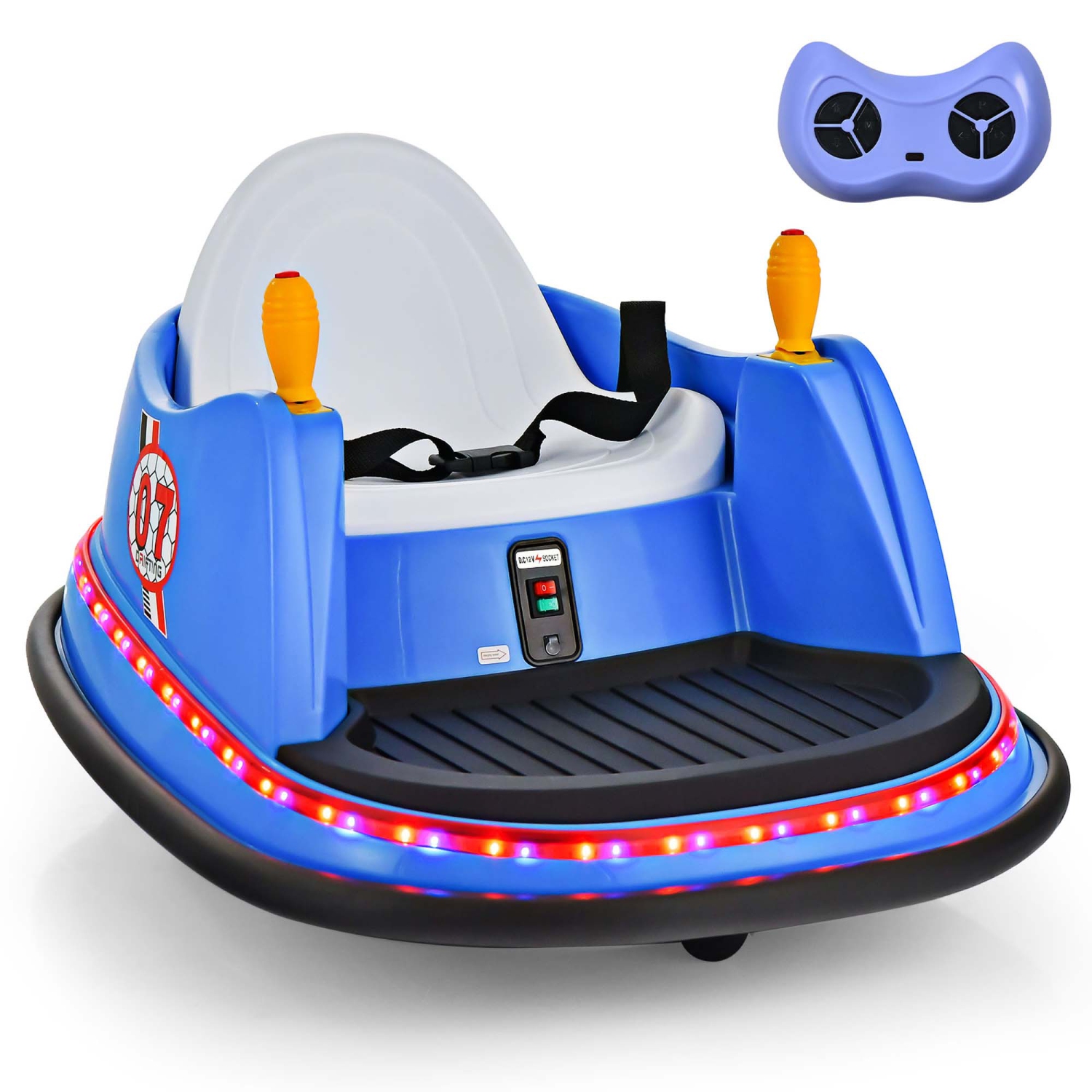Jouet de course à 360° 12&nbsp;V de Costway pour enfants avec voiture pare-chocs et télécommande violet/rose/rouge/bleu