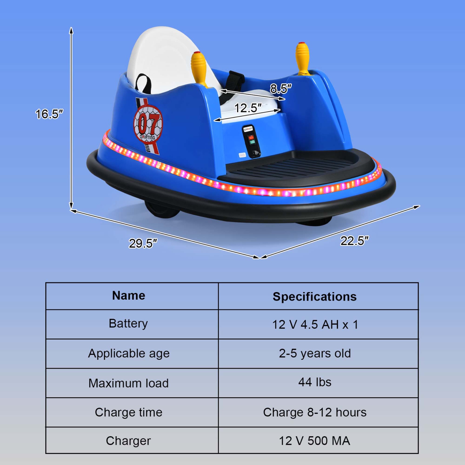 Jouet de course à 360° 12&nbsp;V de Costway pour enfants avec voiture pare-chocs et télécommande violet/rose/rouge/bleu