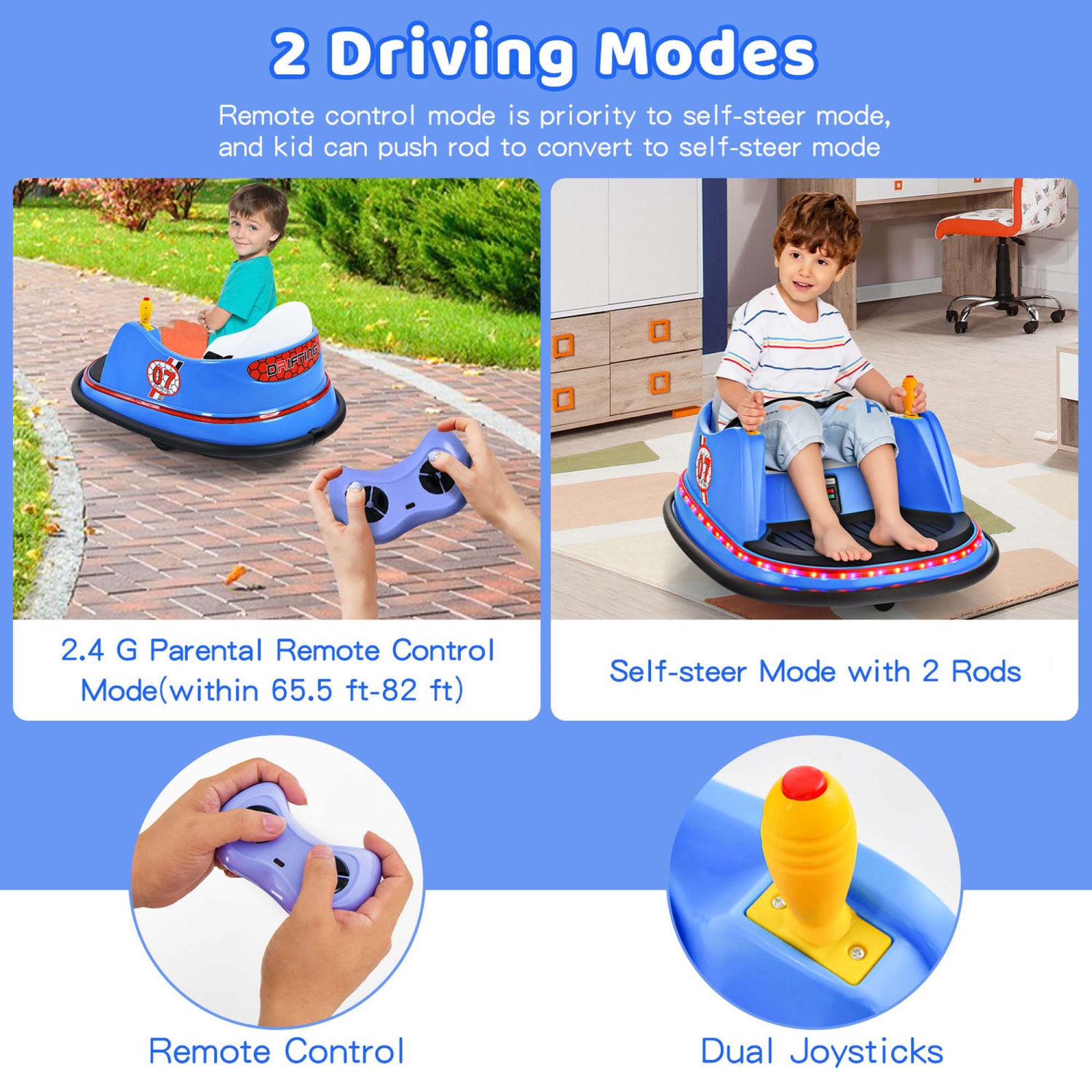 Jouet de course à 360° 12&nbsp;V de Costway pour enfants avec voiture pare-chocs et télécommande violet/rose/rouge/bleu