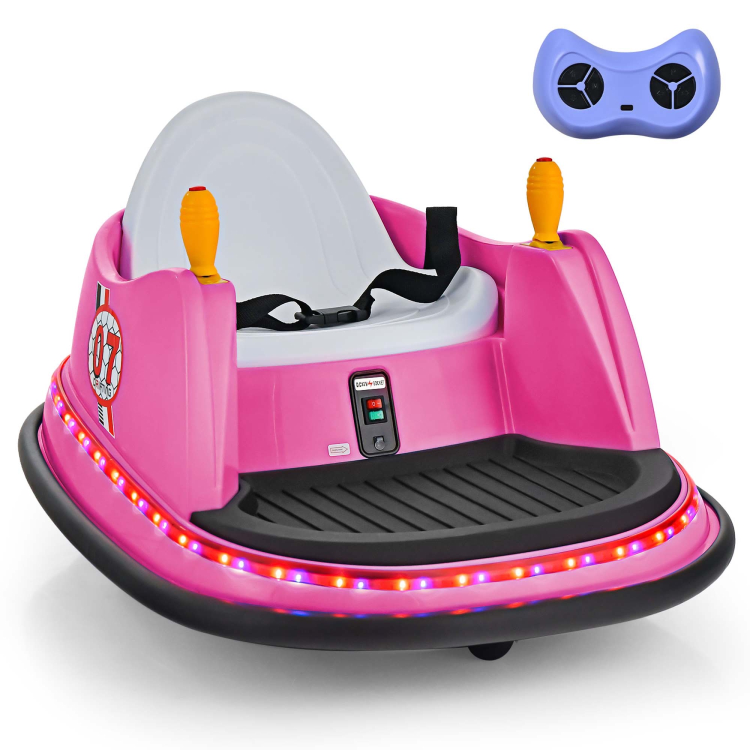 Jouet de course à 360° 12&nbsp;V de Costway pour enfants avec voiture pare-chocs et télécommande violet/rose/rouge/bleu