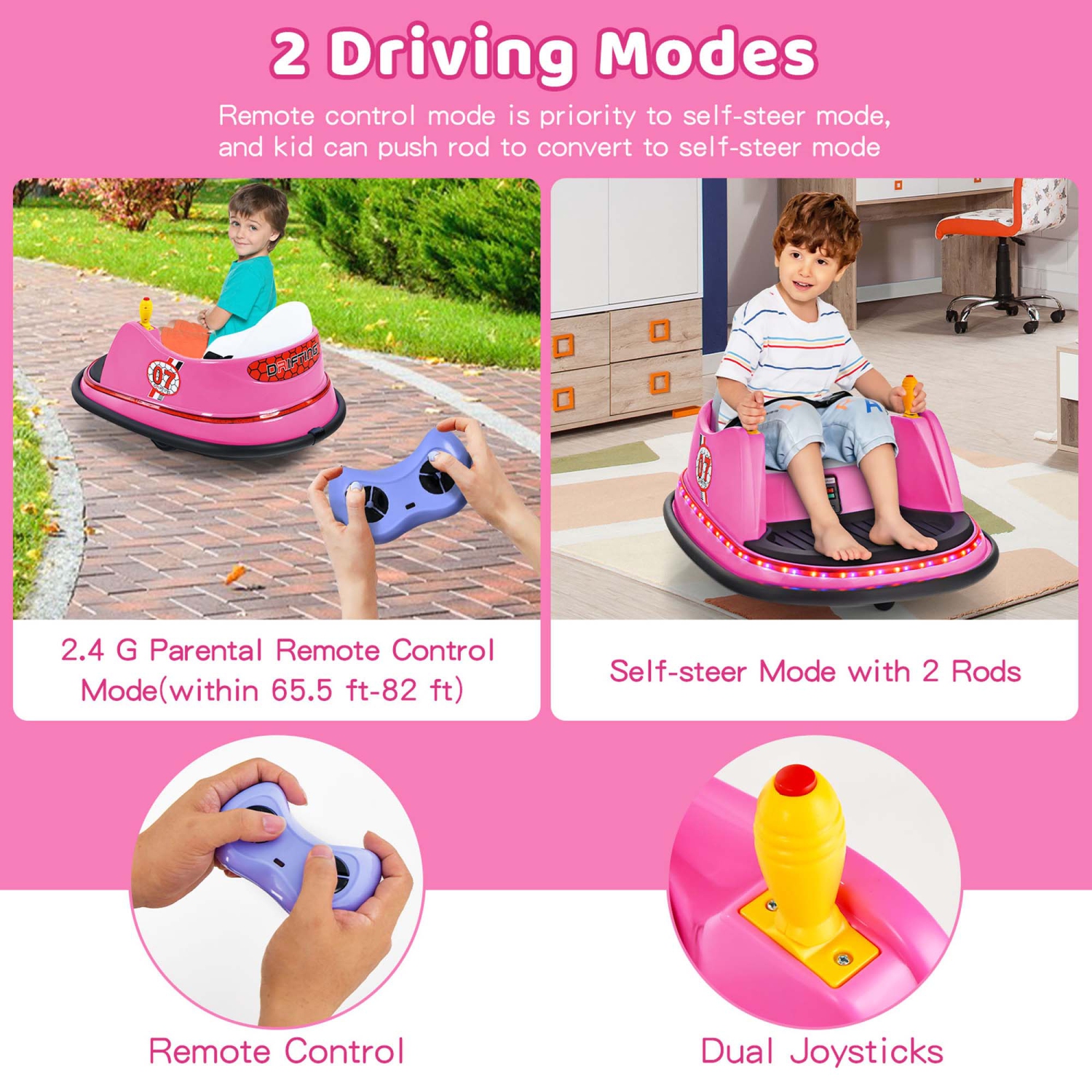 Jouet de course à 360° 12&nbsp;V de Costway pour enfants avec voiture pare-chocs et télécommande violet/rose/rouge/bleu