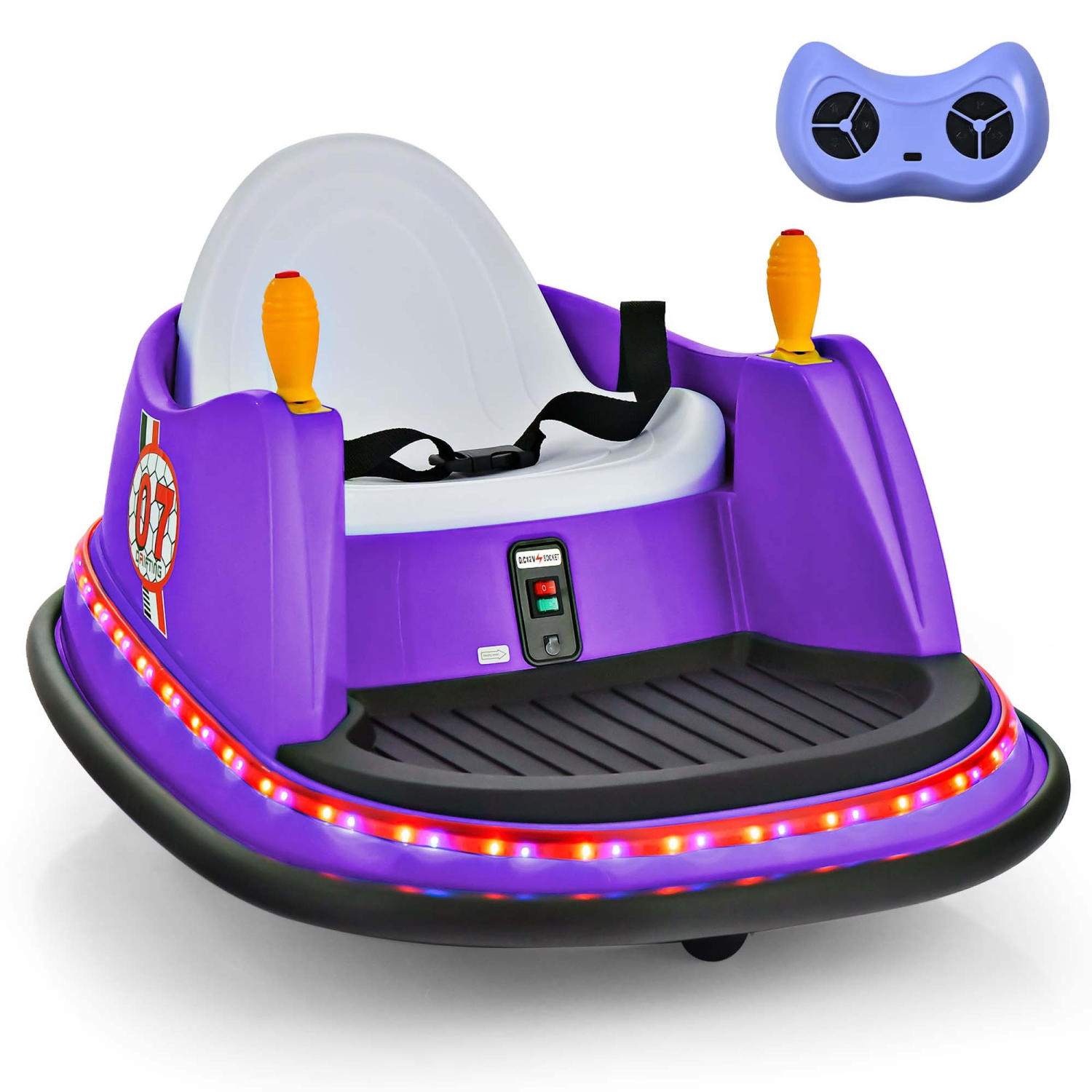 Jouet de course à 360° 12&nbsp;V de Costway pour enfants avec voiture pare-chocs et télécommande violet/rose/rouge/bleu