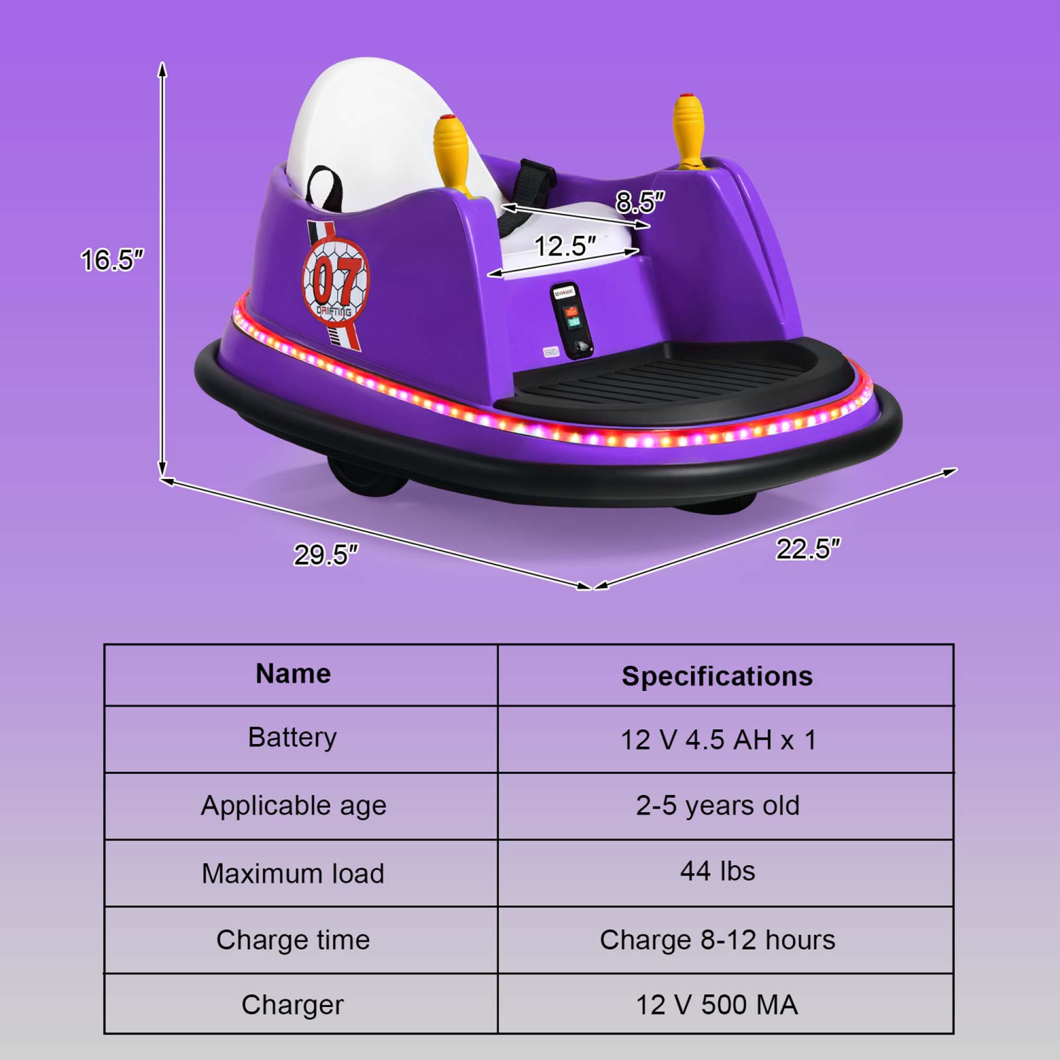 Jouet de course à 360° 12&nbsp;V de Costway pour enfants avec voiture pare-chocs et télécommande violet/rose/rouge/bleu