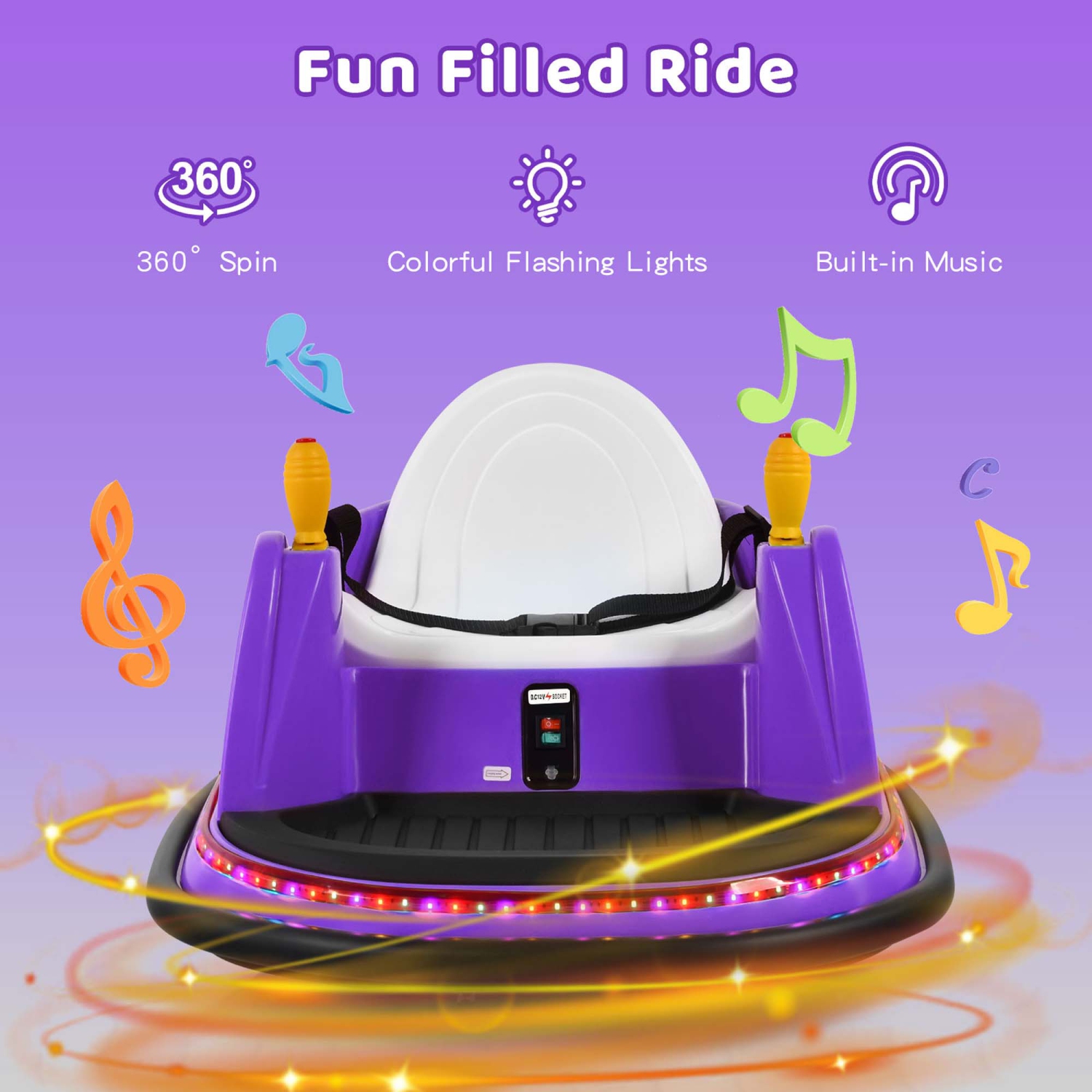 Jouet de course à 360° 12&nbsp;V de Costway pour enfants avec voiture pare-chocs et télécommande violet/rose/rouge/bleu