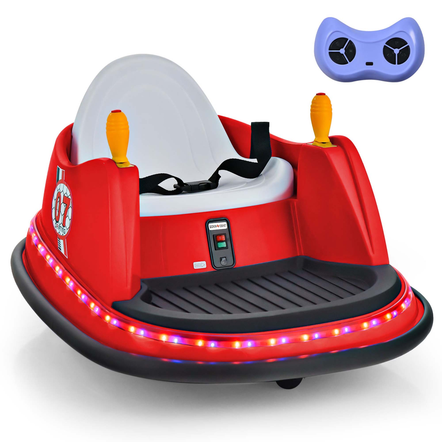 Jouet de course à 360° 12&nbsp;V de Costway pour enfants avec voiture pare-chocs et télécommande violet/rose/rouge/bleu