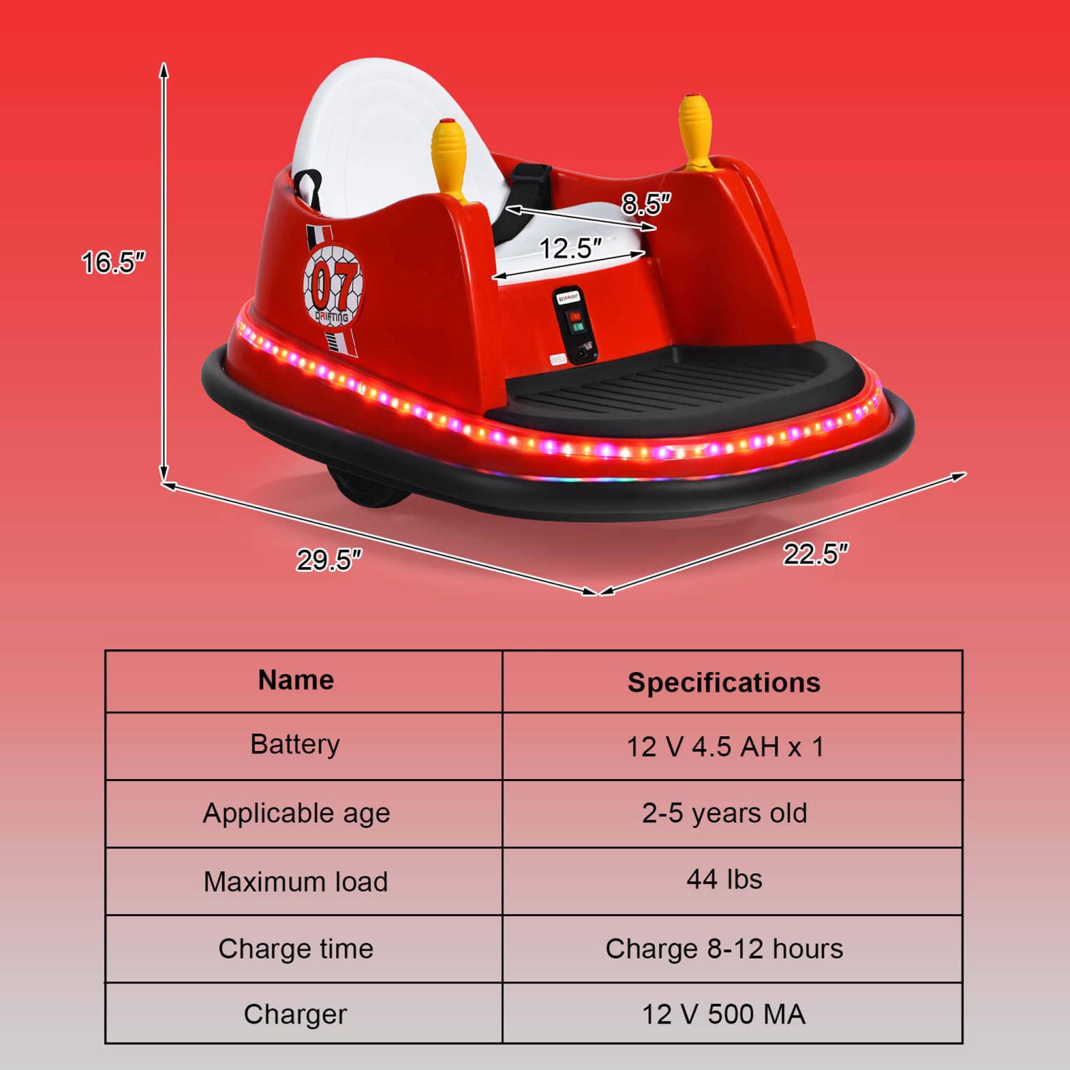 Jouet de course à 360° 12&nbsp;V de Costway pour enfants avec voiture pare-chocs et télécommande violet/rose/rouge/bleu