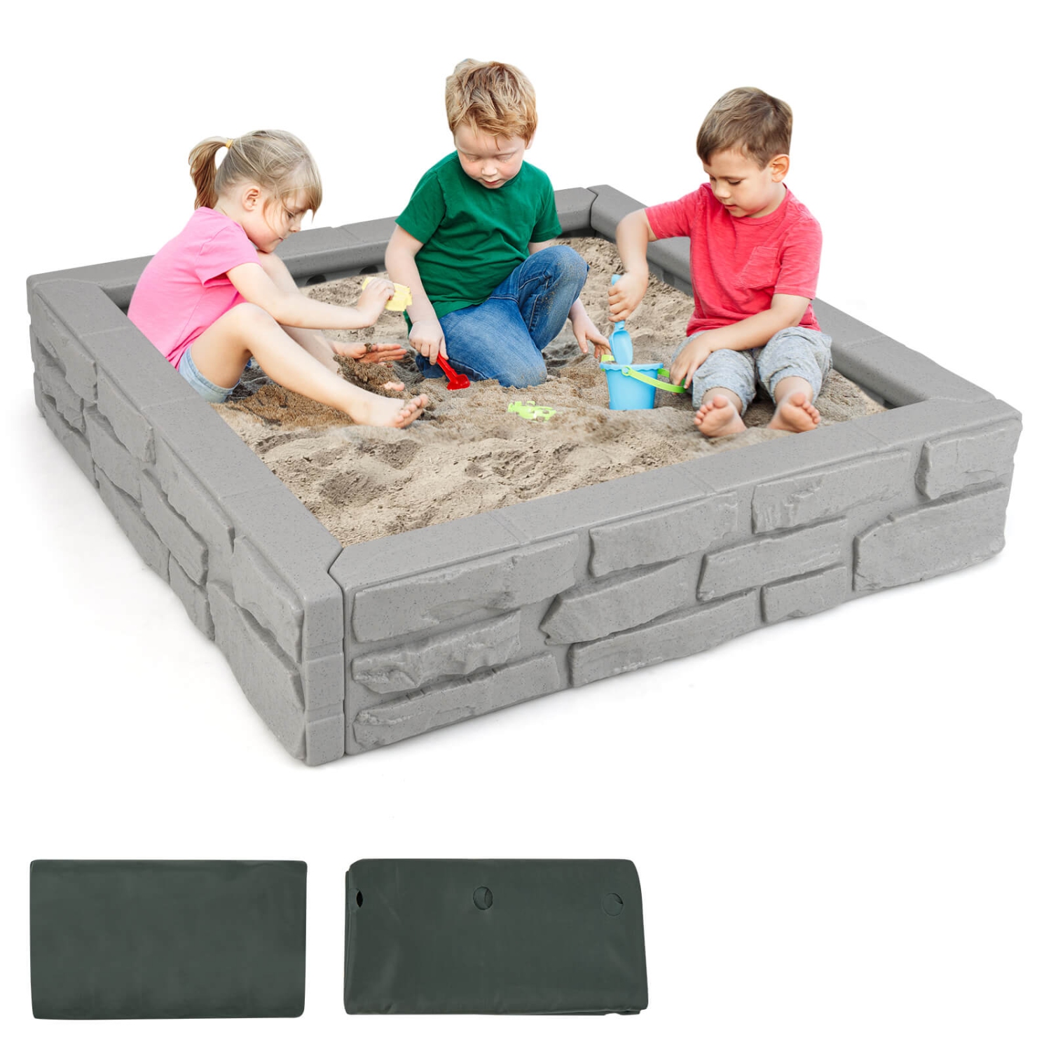 Bac à sable pour enfants avec doublure inférieure de Costway Backyard Beach HDPE Sandpit pour le jeu en plein air