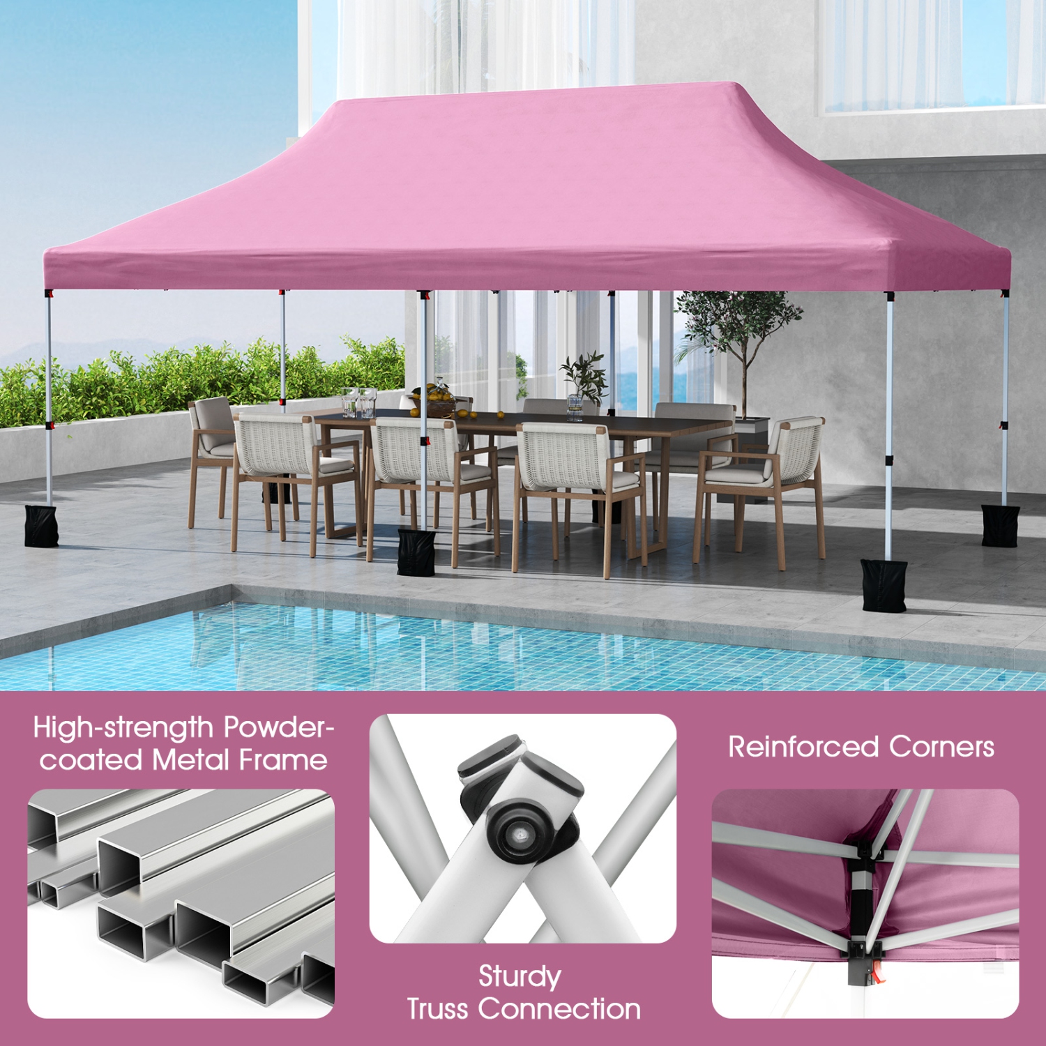 Tente avec auvent escamotable de 10 x 20 pi UPF50+ de Costway avec sac de transport