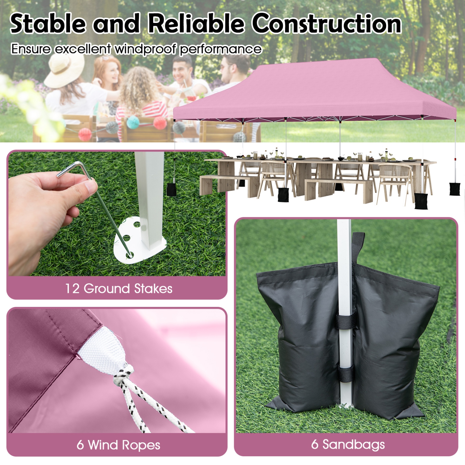 Tente avec auvent escamotable de 10 x 20 pi UPF50+ de Costway avec sac de transport