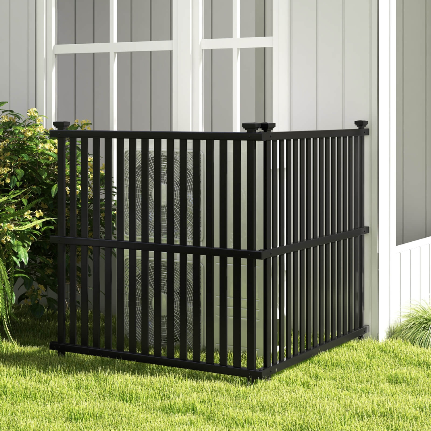 Costway 2/4 PCS Air Conditioner Fence Panels with Metal Ground Stakes No Dig Trash Can Enclosure Black