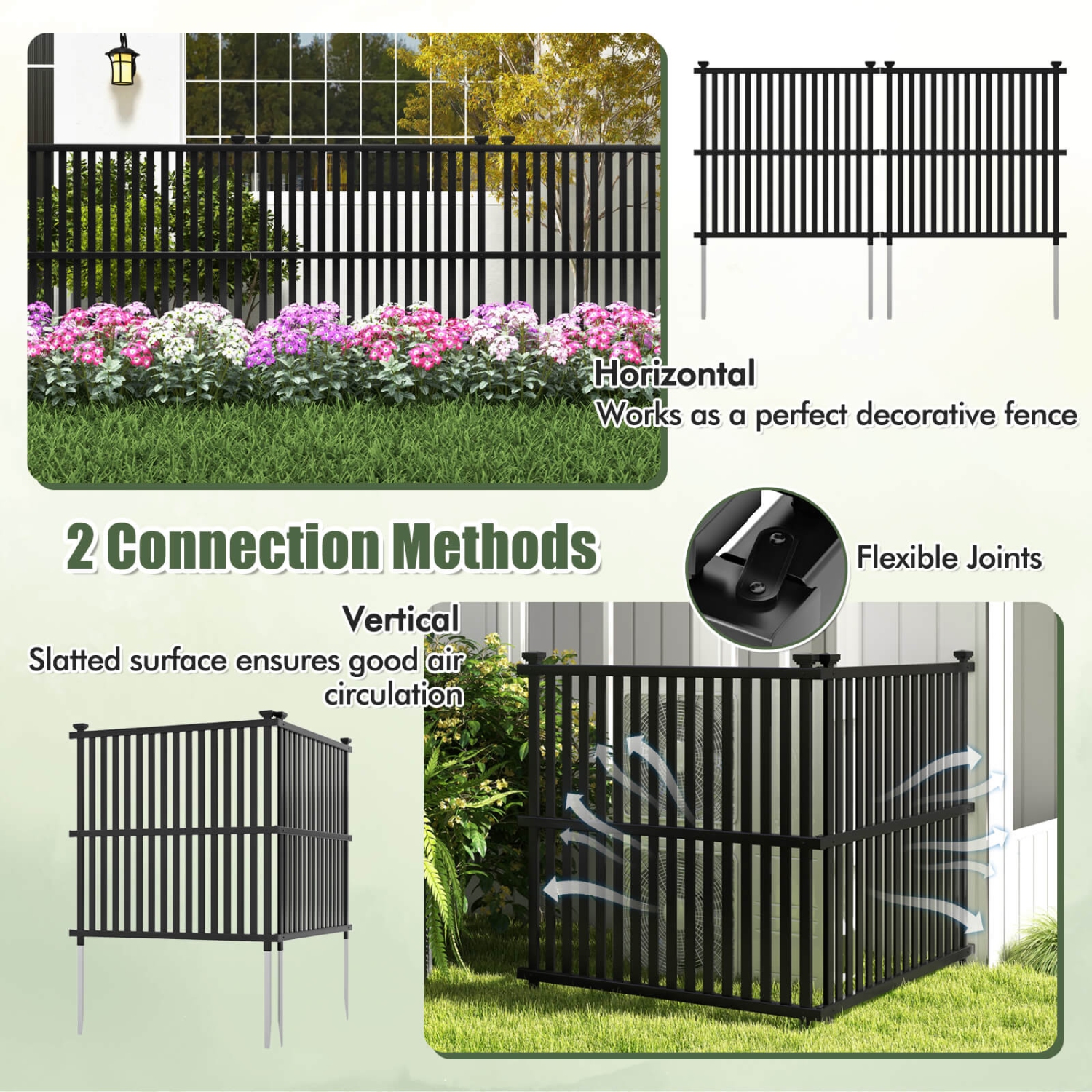Costway 2/4 PCS Air Conditioner Fence Panels with Metal Ground Stakes No Dig Trash Can Enclosure Black